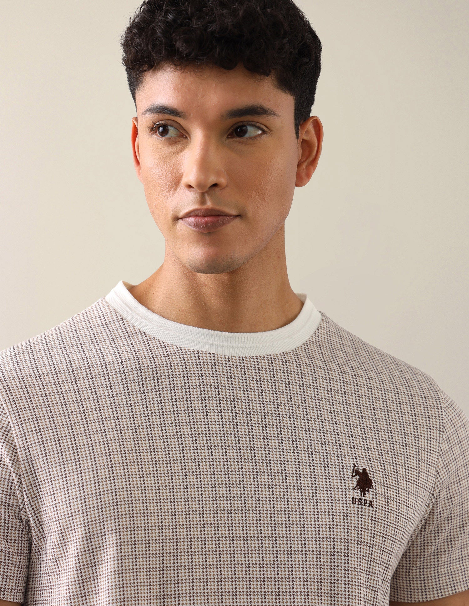 Houndstooth Slim Fit T-Shirt Off White - U.S. Polo Assn. India | Large
