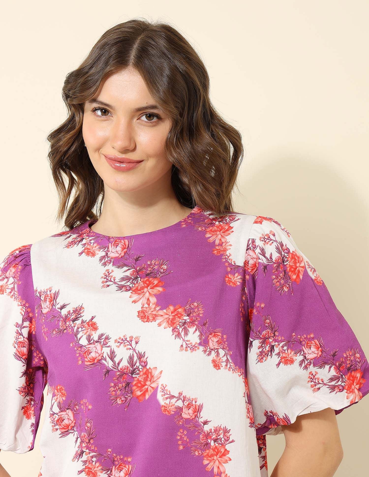 Puff Sleeve Floral Printed Dress Multi-colour - U.S. POLO ASSN. | Large