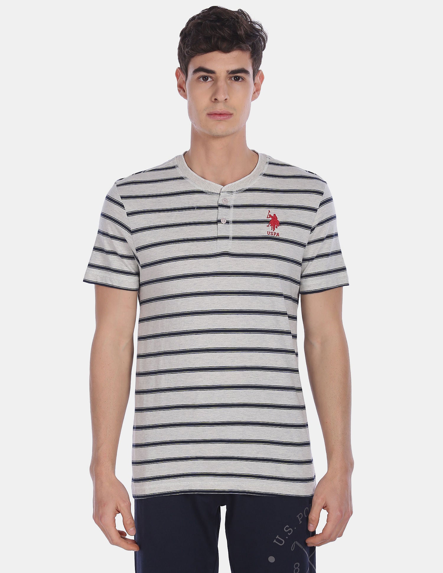 Comfort Fit Striped Cotton I687 Henley Lounge T-Shirt - Pack Of 1 Grey - U.S. POLO ASSN. | Large