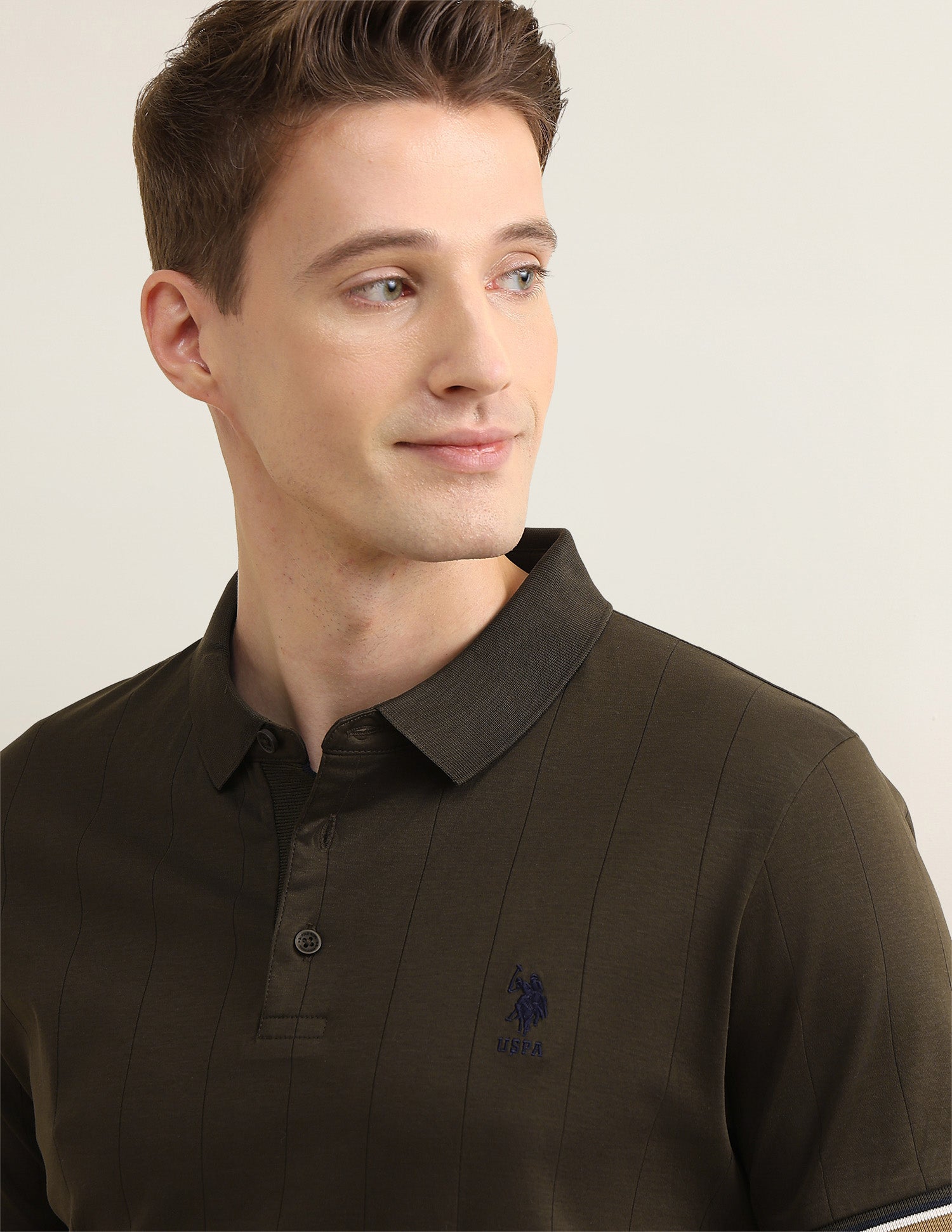 Self Design Vertical Striped Sotogrande Polo Shirt Olive - U.S. Polo Assn. India | Large