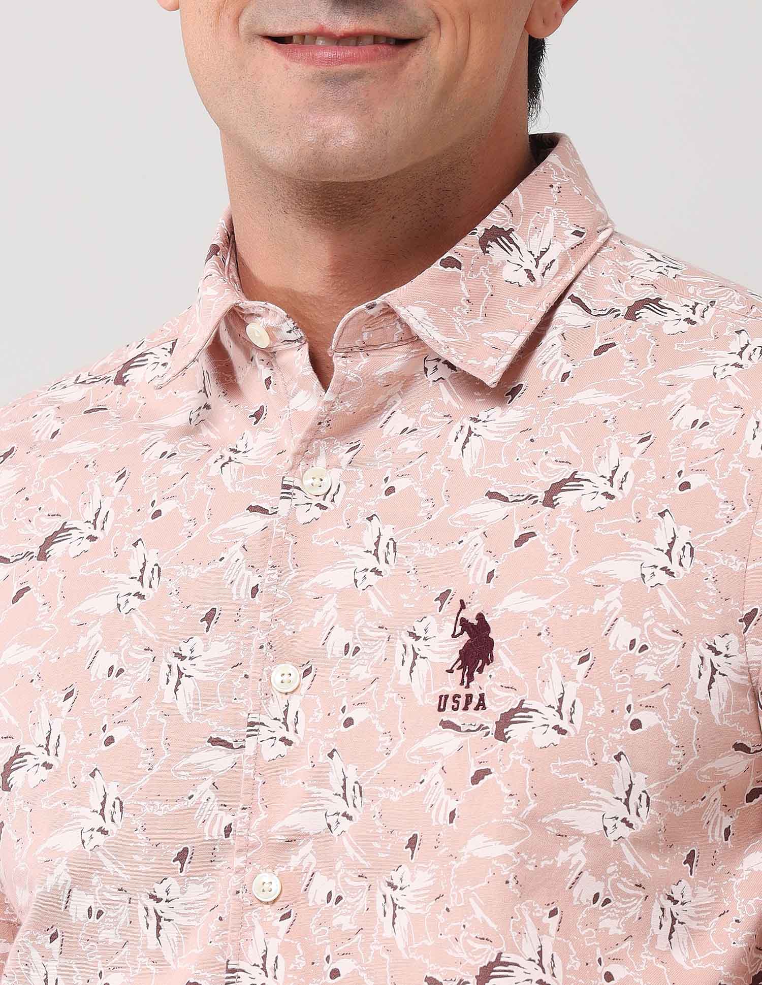 Floral Printed Regular Shirt Light Brown - U.S. Polo Assn. India | Large