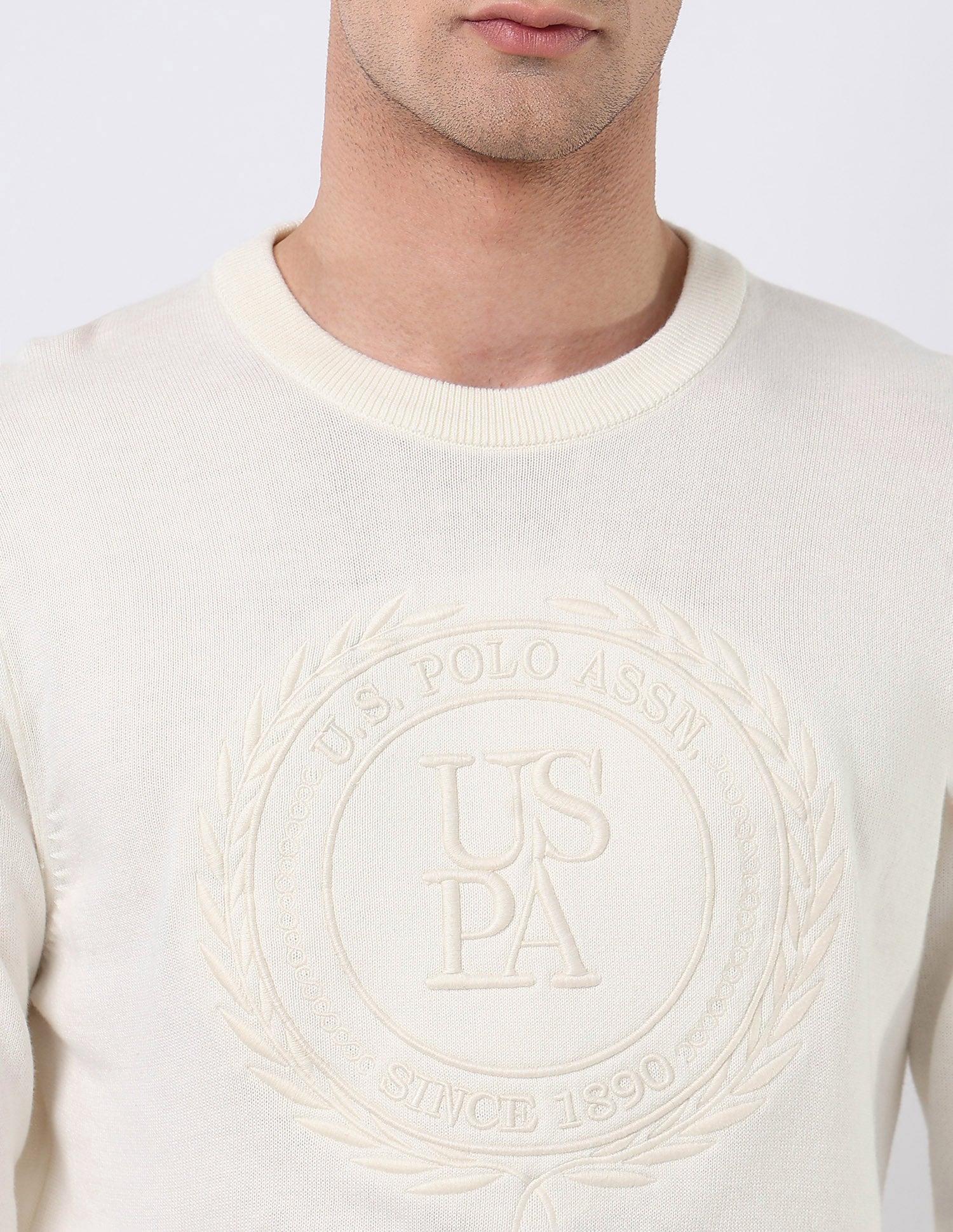 Brand Embroidered Regular Fit Sweater Off White - U.S. POLO ASSN. | Large