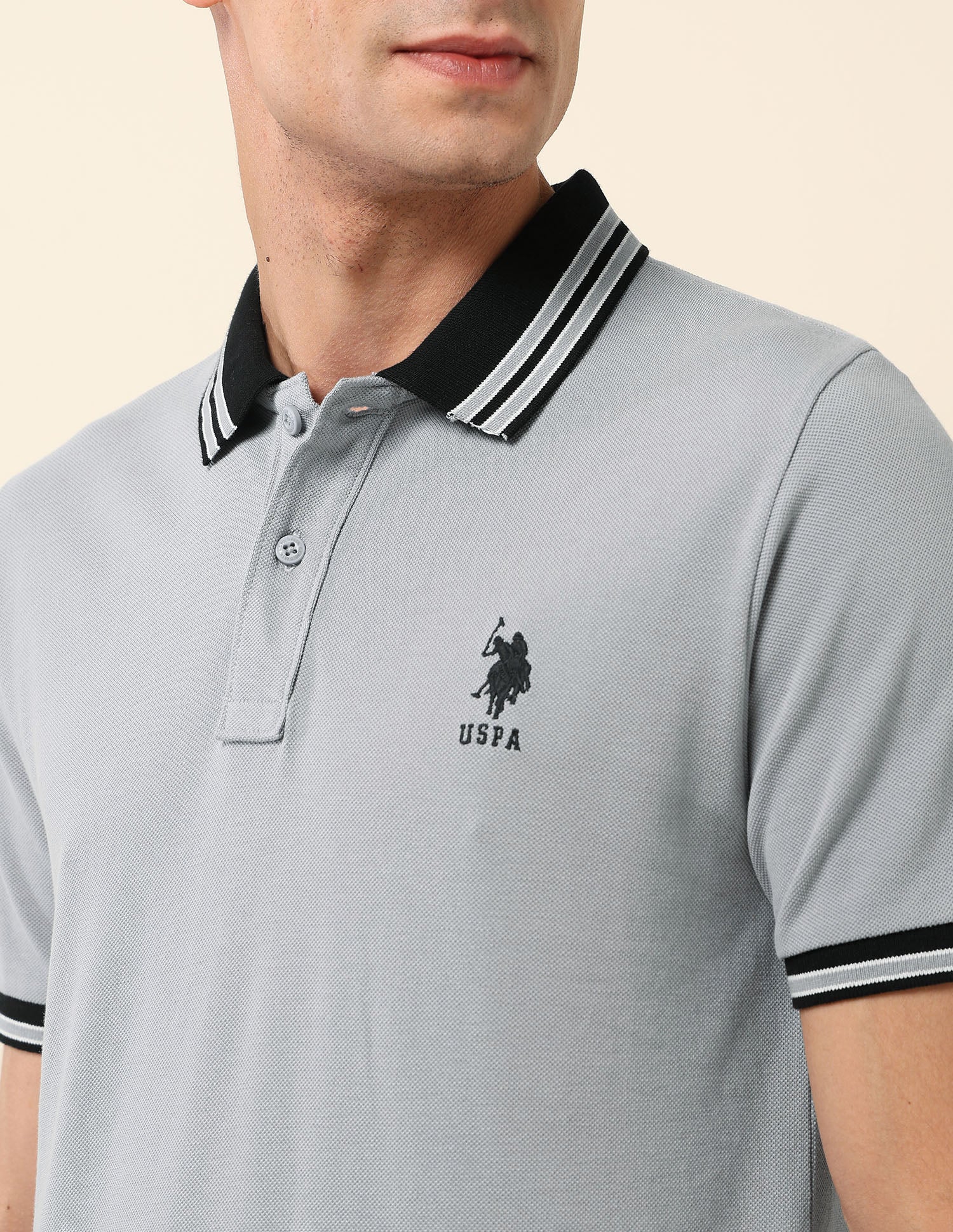 Slim Fit Solid Polo Shirt Light Grey - U.S. Polo Assn. India | Large