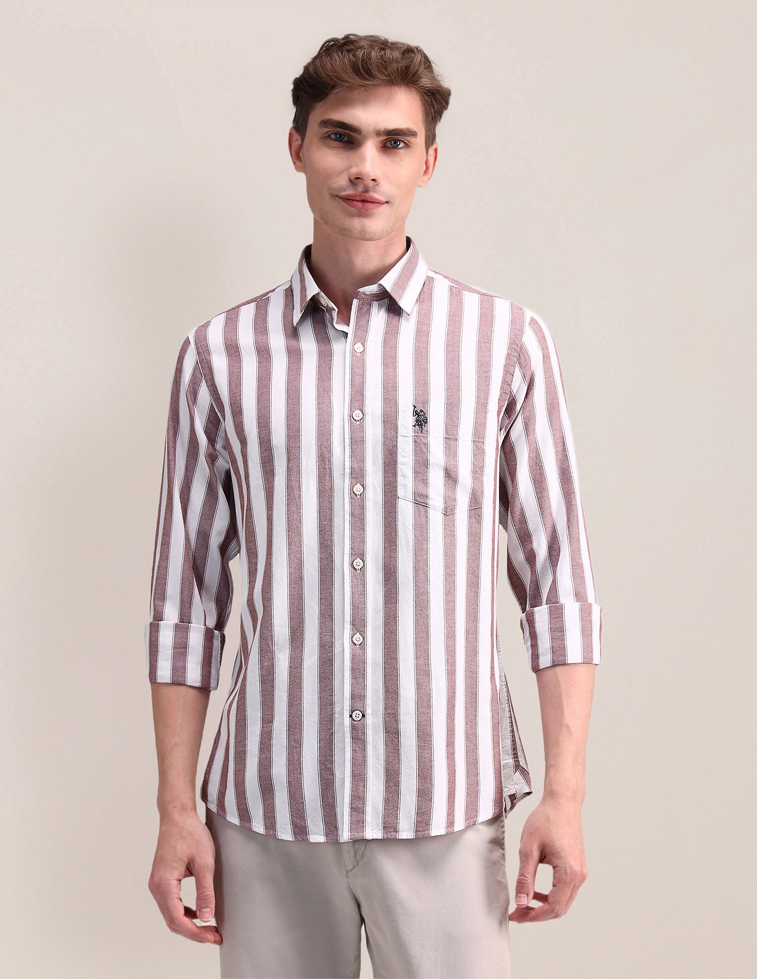 Vertical Striped Regular Shirt Red - U.S. POLO ASSN. | Large