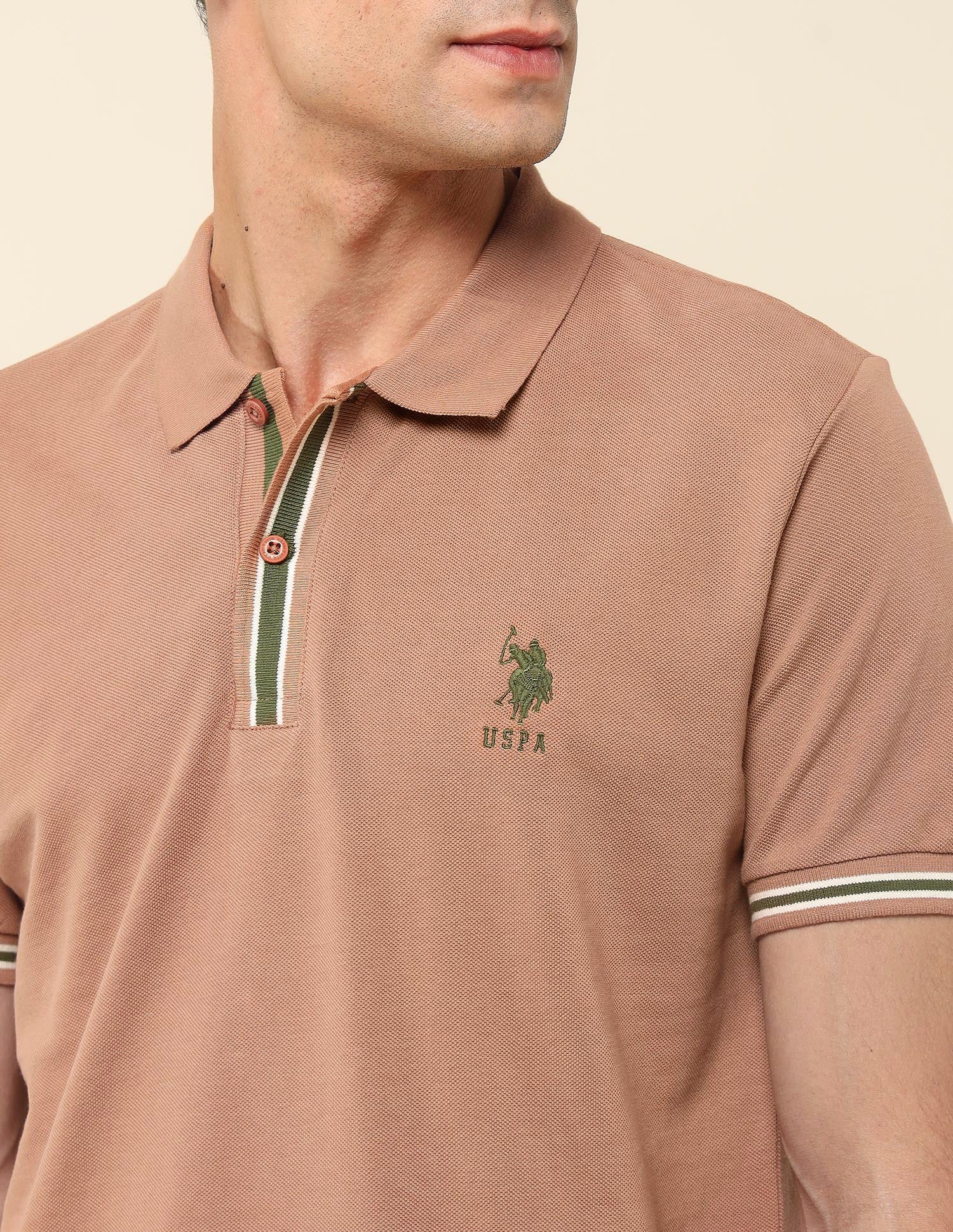 Pure Cotton Slim Fit Polo Shirt Light Brown - U.S. Polo Assn. India | Large