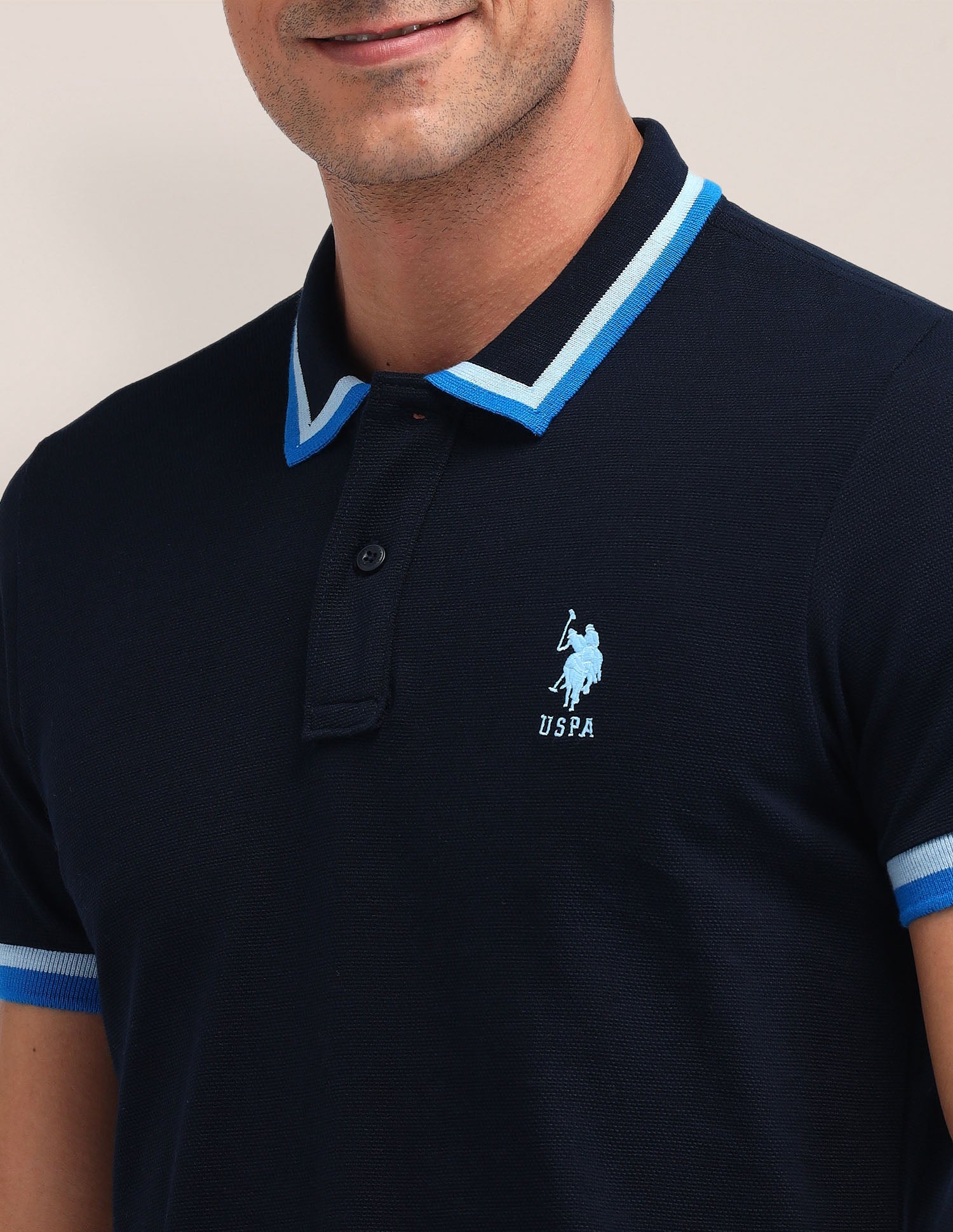 Solid Pattern Slim Fit Polo Shirt Navy - U.S. Polo Assn. India | Large