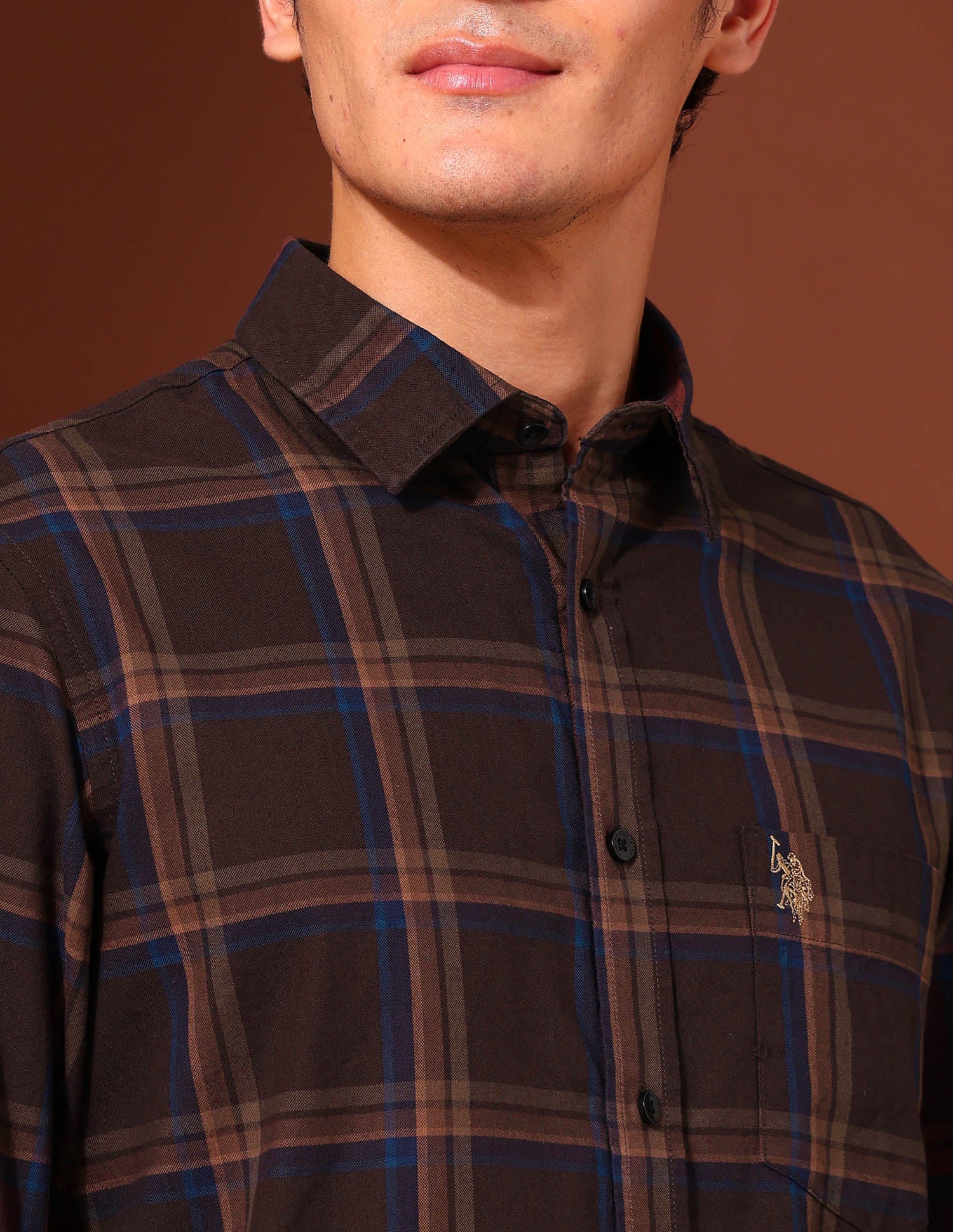 Plaid Checked Pure Cotton Shirt Brown - U.S. Polo Assn. India | Large