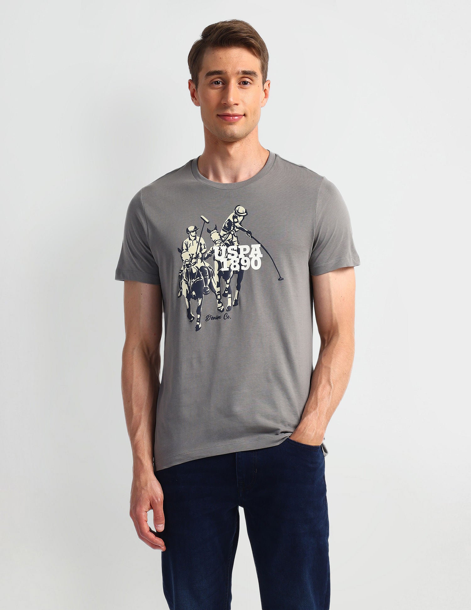 Muscle Fit Graphic T-Shirt Grey - U.S. Polo Assn. India | Large