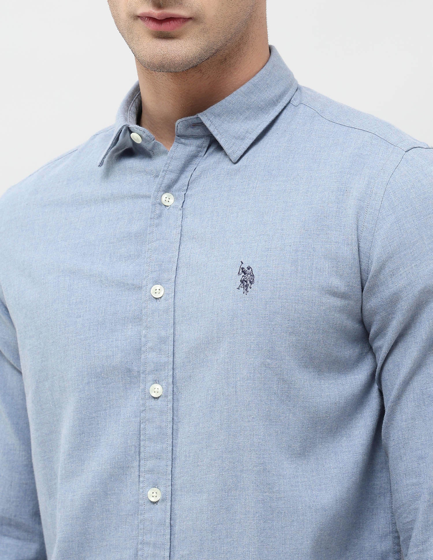 Twill Solid Regular Fit Shirt Blue - U.S. POLO ASSN. | Large