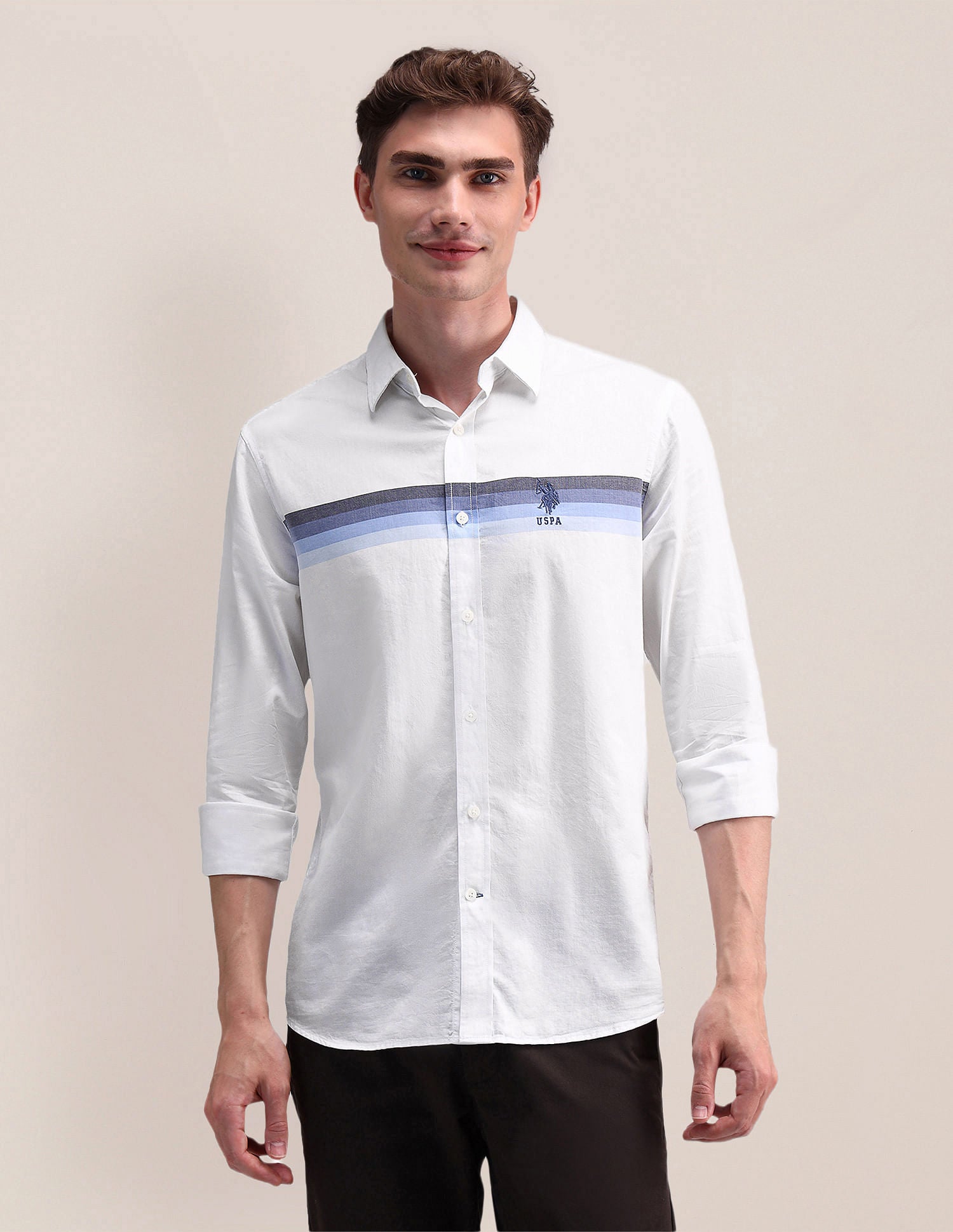 Engineered Stripe Pure Cotton Shirt White - U.S. Polo Assn. India | Large