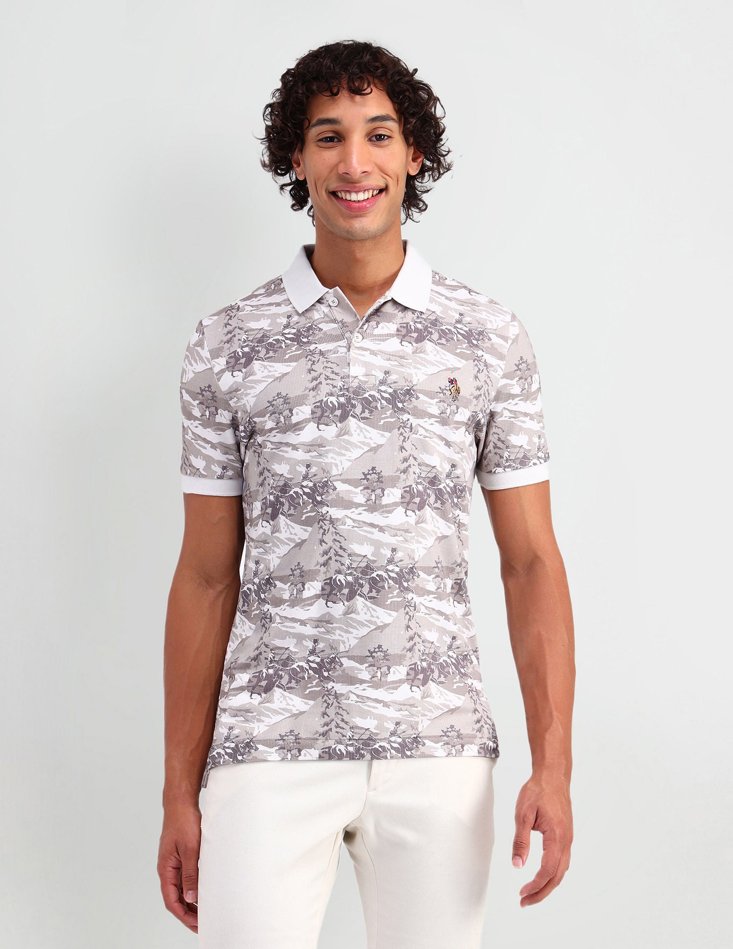 Muscle Fit All Over Polo Shirt Beige - U.S. POLO ASSN. | Large