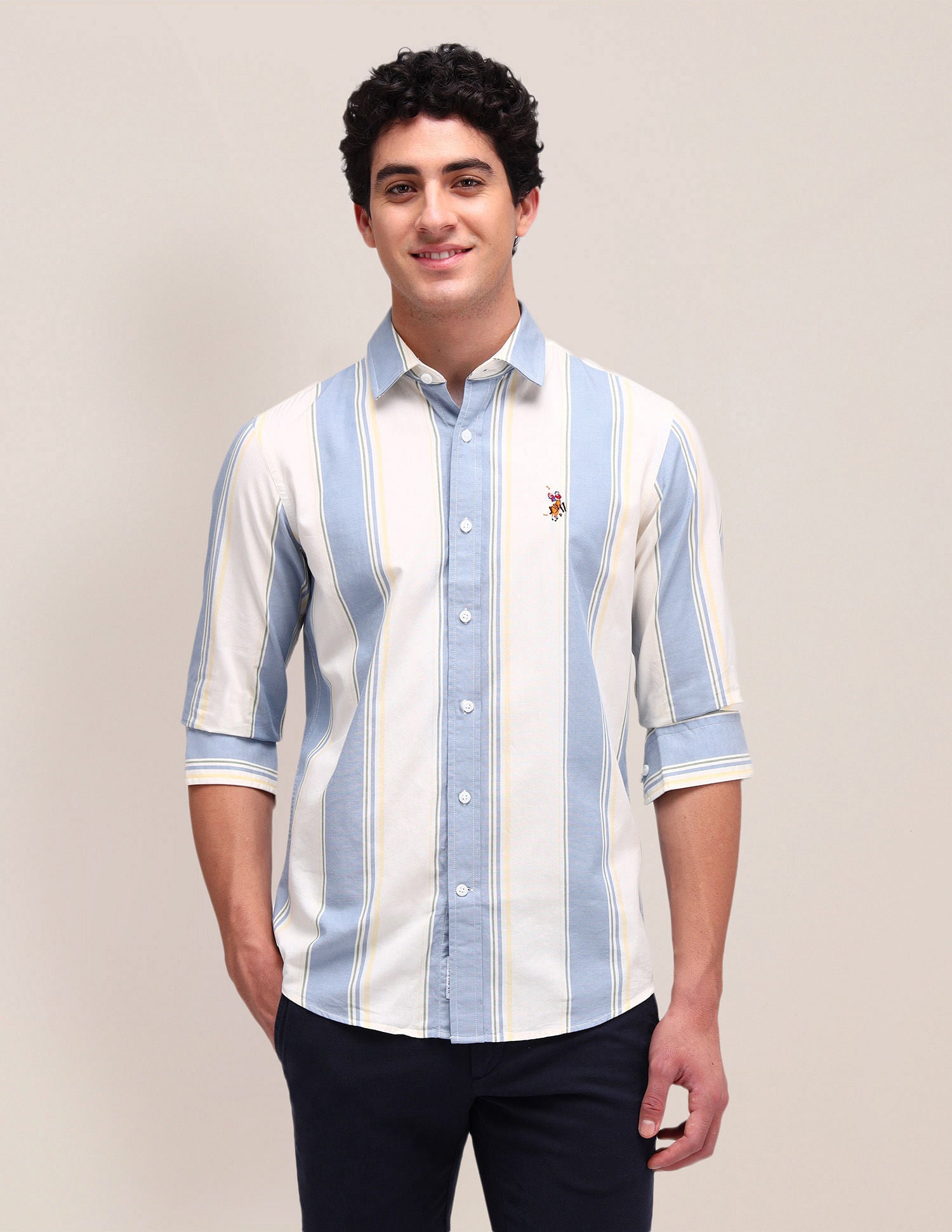 Vertical Striped Regular Fit Shirt Ivory - U.S. Polo Assn. India | Large
