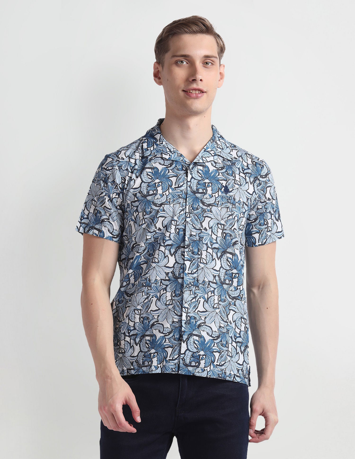 Floral Print Cotton Shirt Blue - U.S. Polo Assn. India | Large