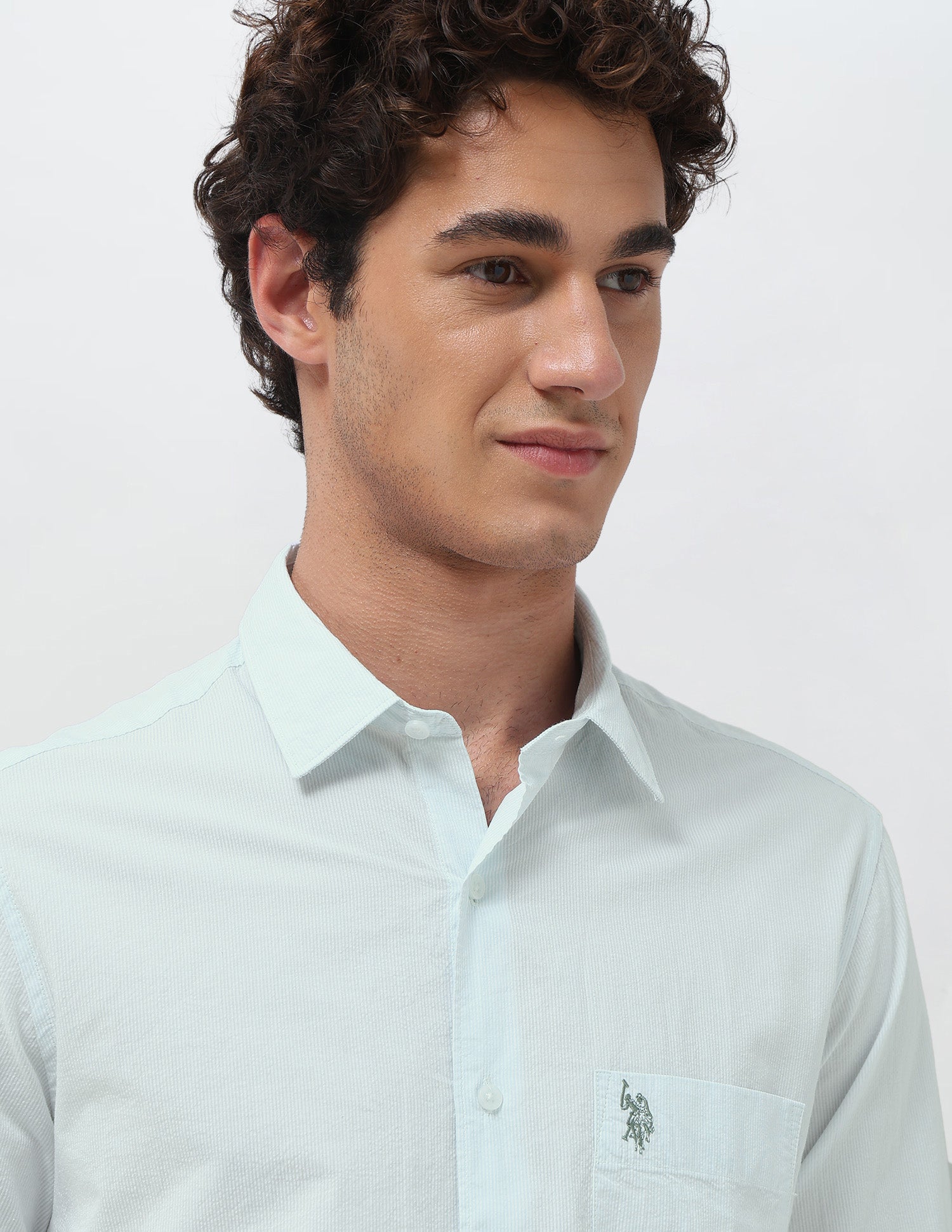 Pinstriped Seersucker Shirt Light Green - U.S. Polo Assn. India | Large