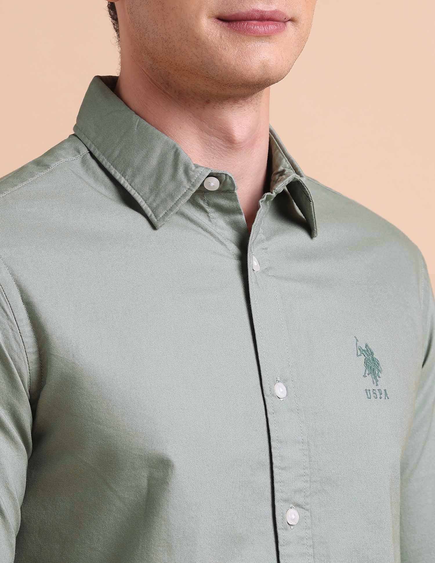 Pure Cotton Tailored Fit Oxford Shirt Green - U.S. POLO ASSN. | Large