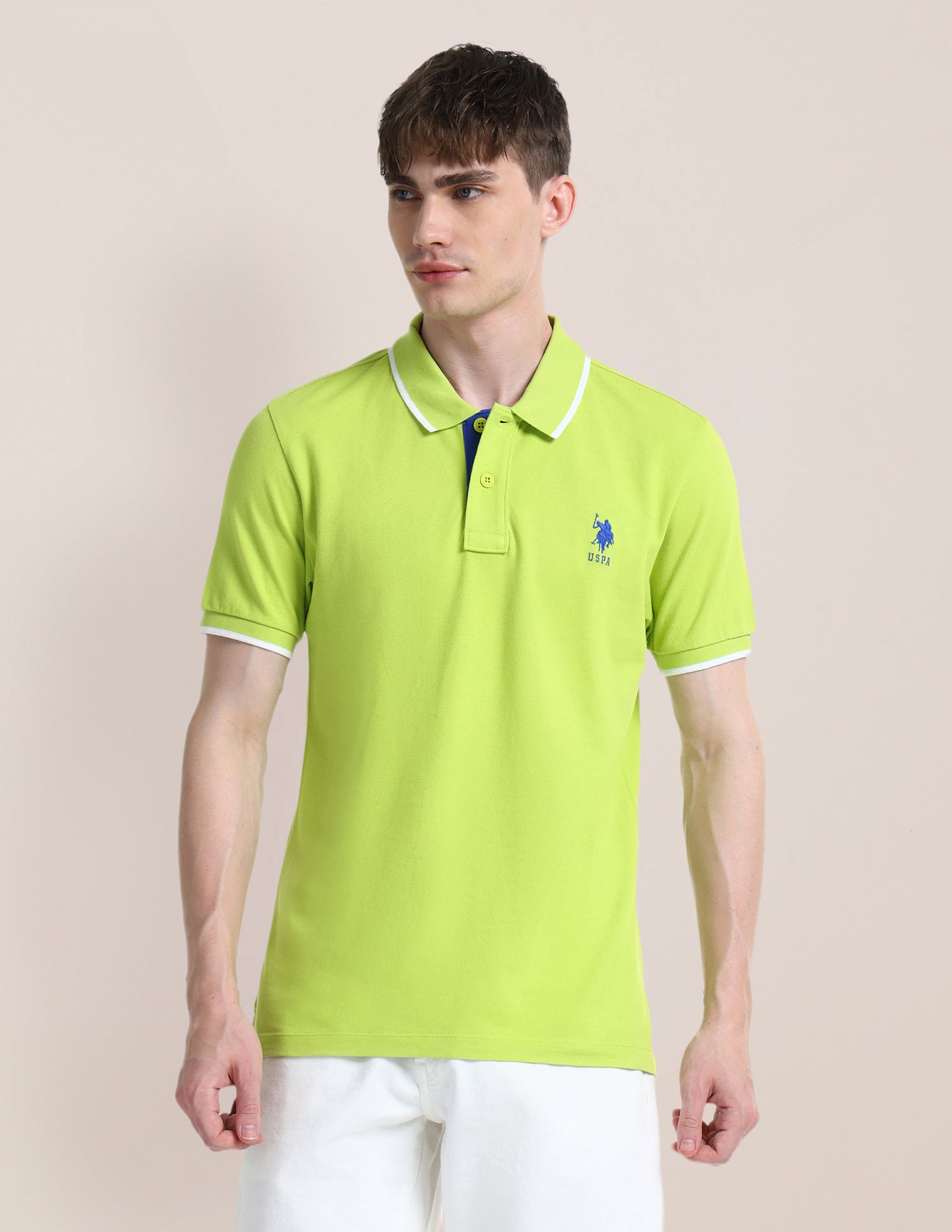 Solid Slim Fit Polo Shirt Lime-Green - U.S. Polo Assn. India | Large