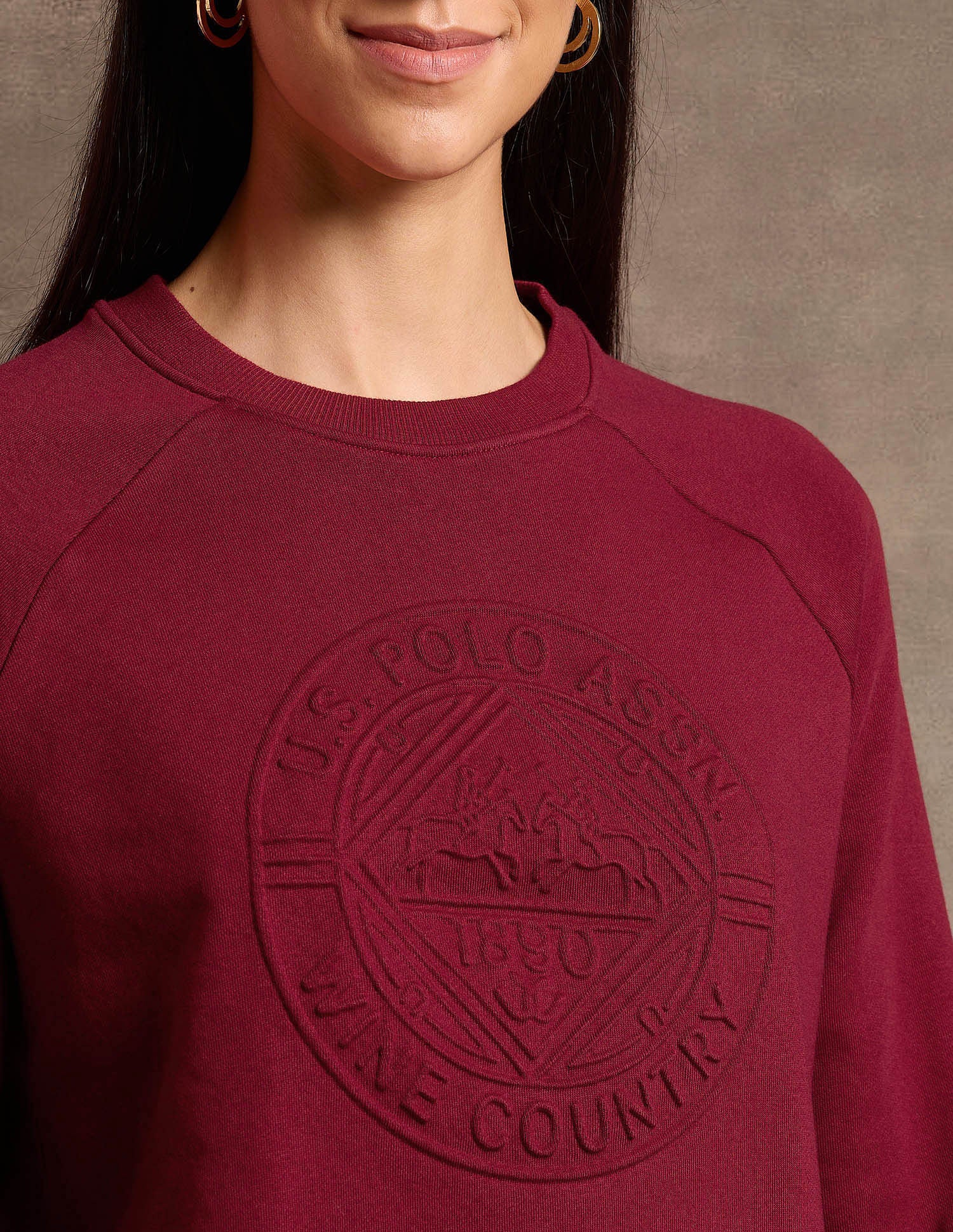 Embossed Brand Print Sweatshirt Maroon - U.S. POLO ASSN. | Large
