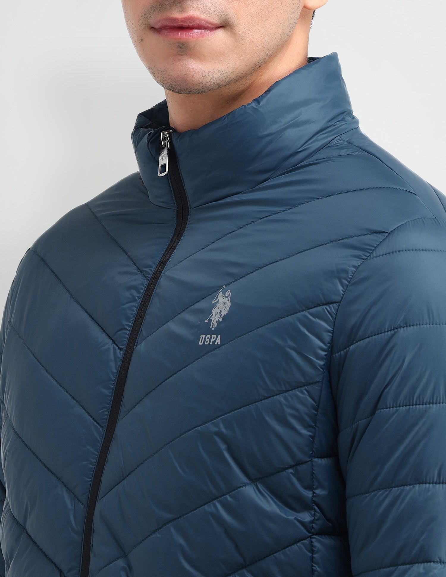 Solid High Neck Jacket Dark Blue - U.S. Polo Assn. India | Large