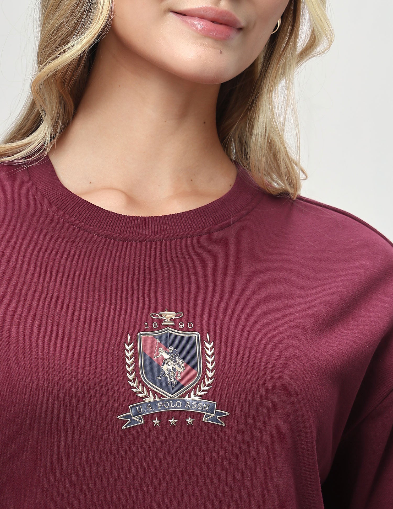Brand Embossed Relaxed Fit Sweatshirt Maroon - U.S. Polo Assn. India | Large