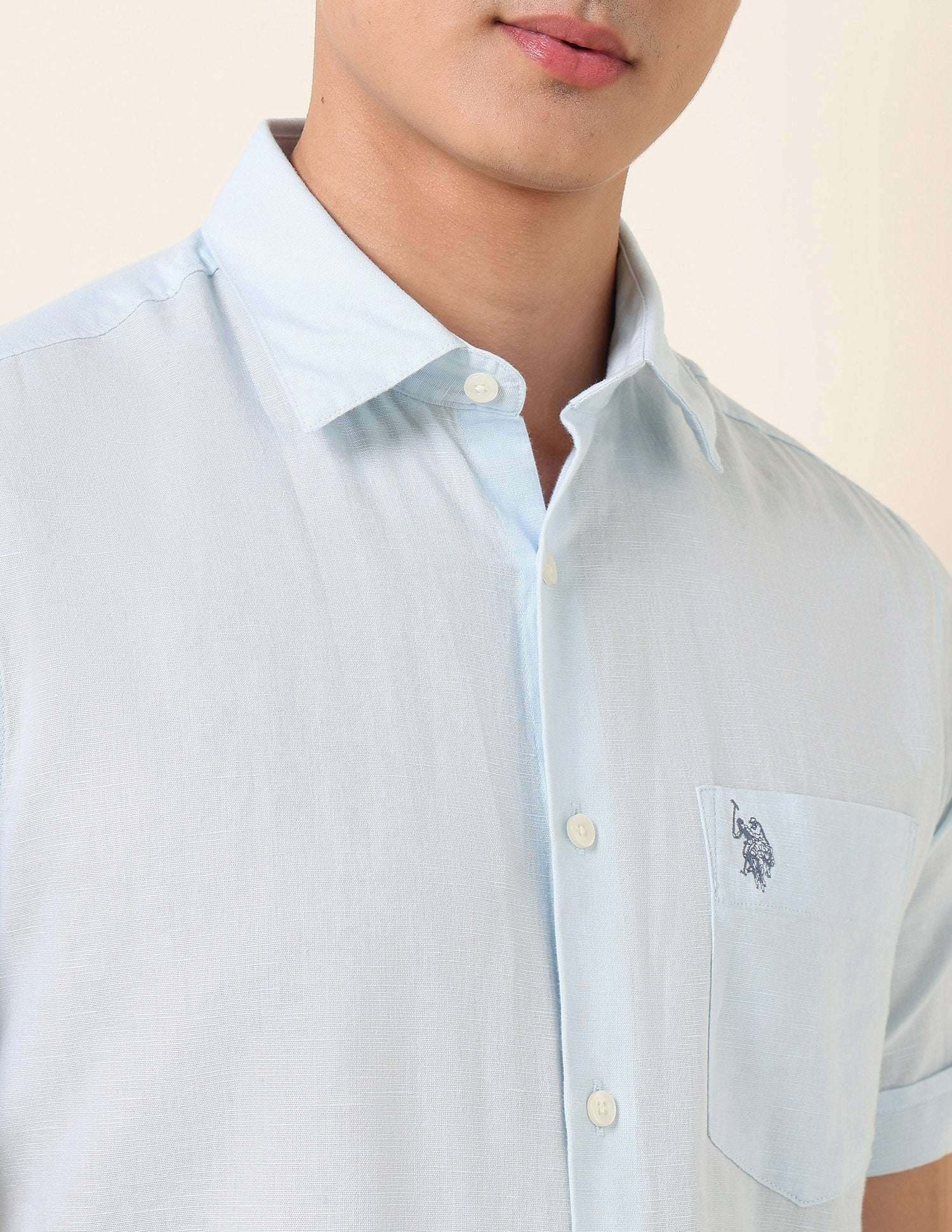 Tailored Fit Solid Shirt Blue - U.S. Polo Assn. India | Large
