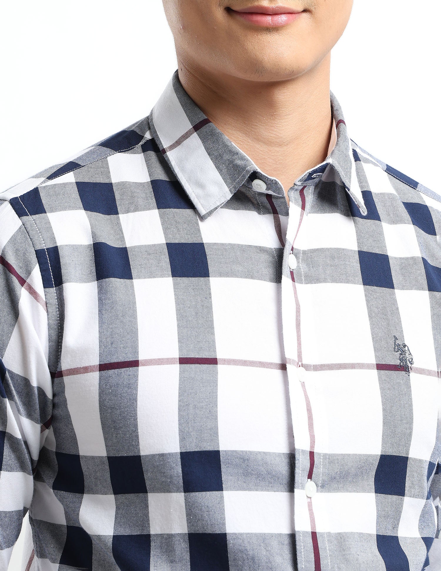 Gingham Checked Tailored Fit Shirt Navy - U.S. POLO ASSN. | Large