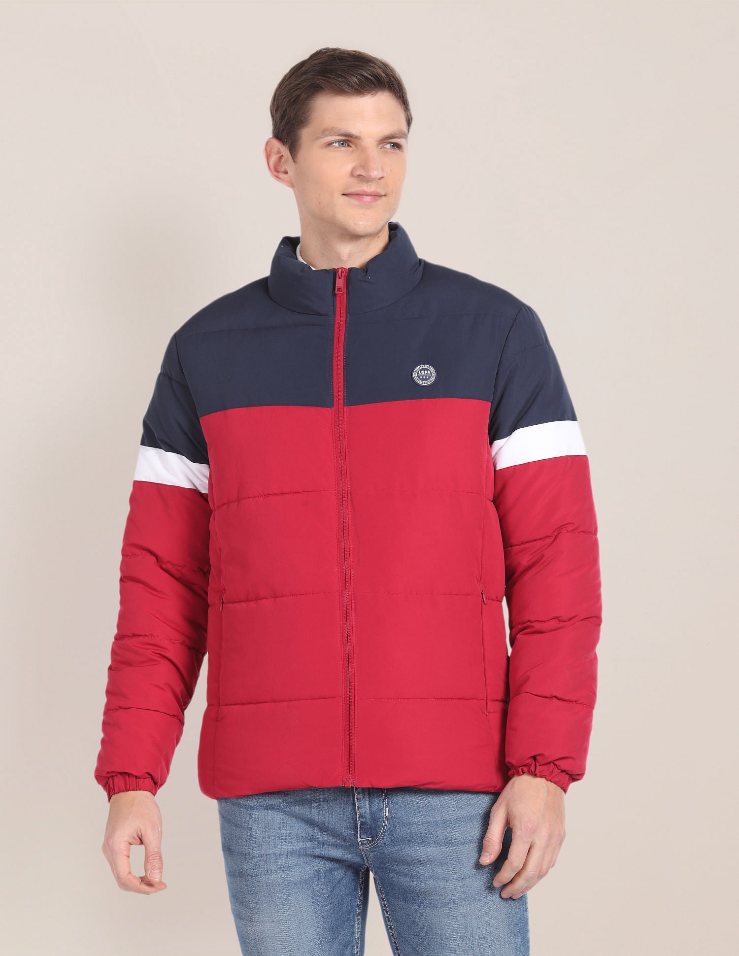 High Neck Colour Block Jacket Navy and Red - U.S. POLO ASSN. | Large