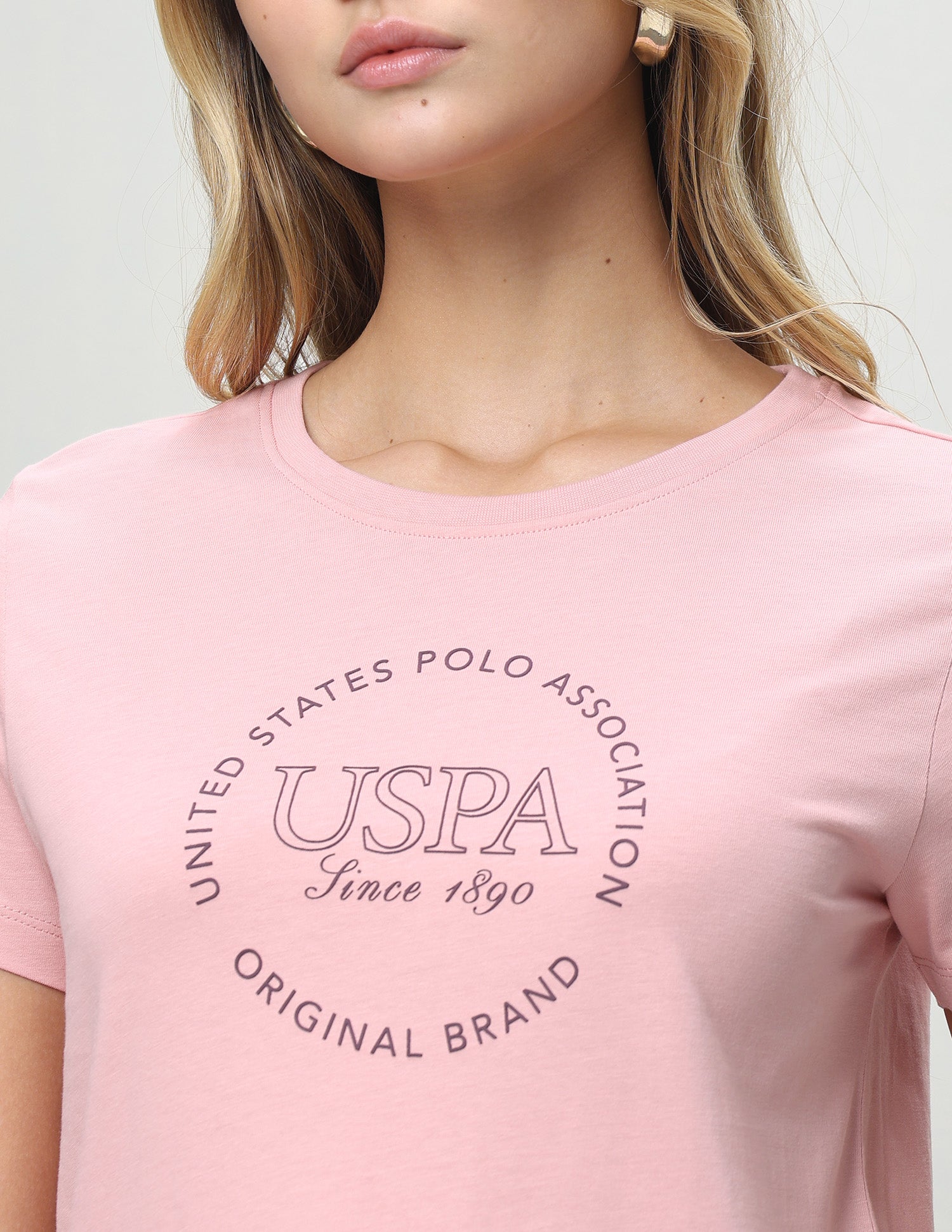 Typographic Brand Printed Regular Fit T-Shirt Light Pink - U.S. Polo Assn. India | Large