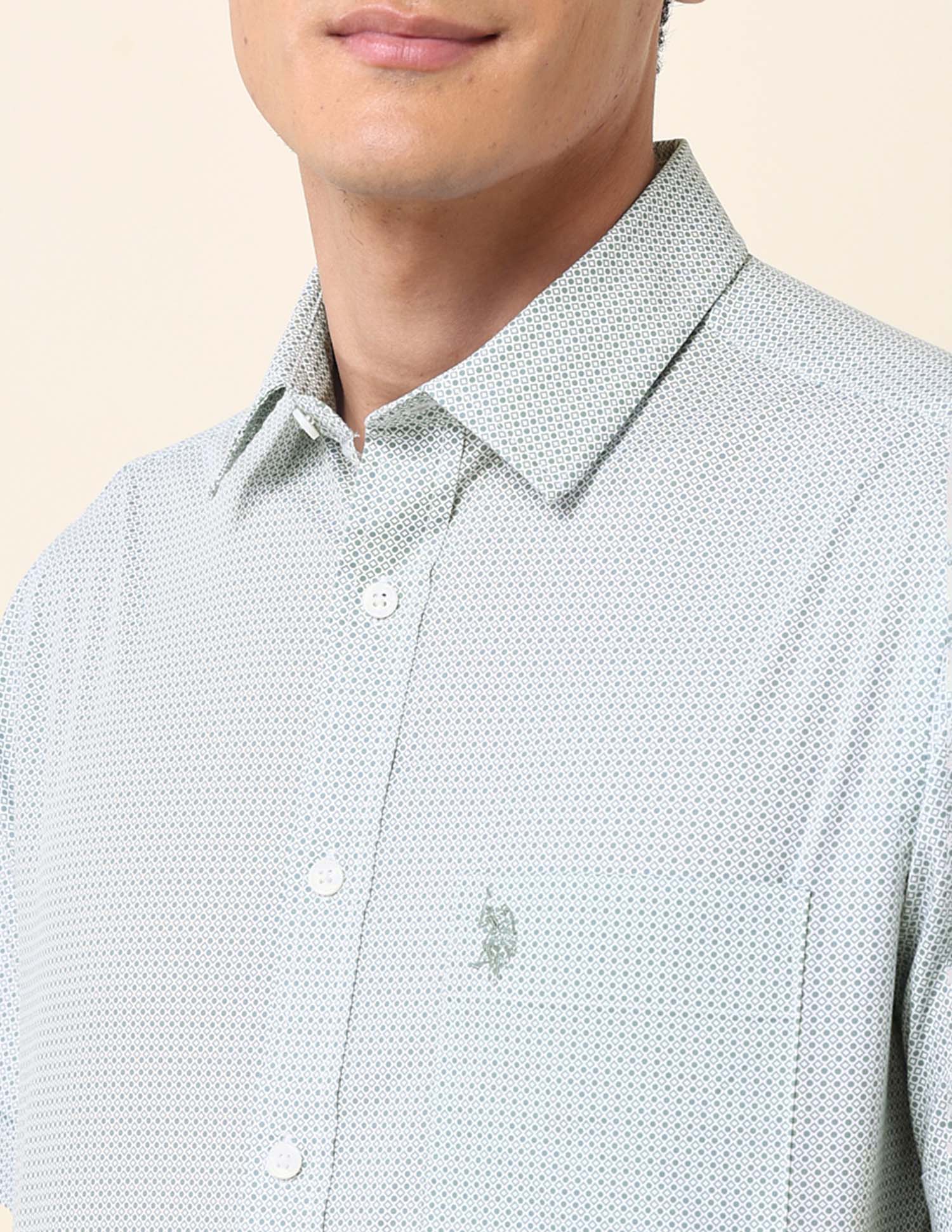 Tailored Fit Geometric Printed Shirt Green - U.S. Polo Assn. India | Large