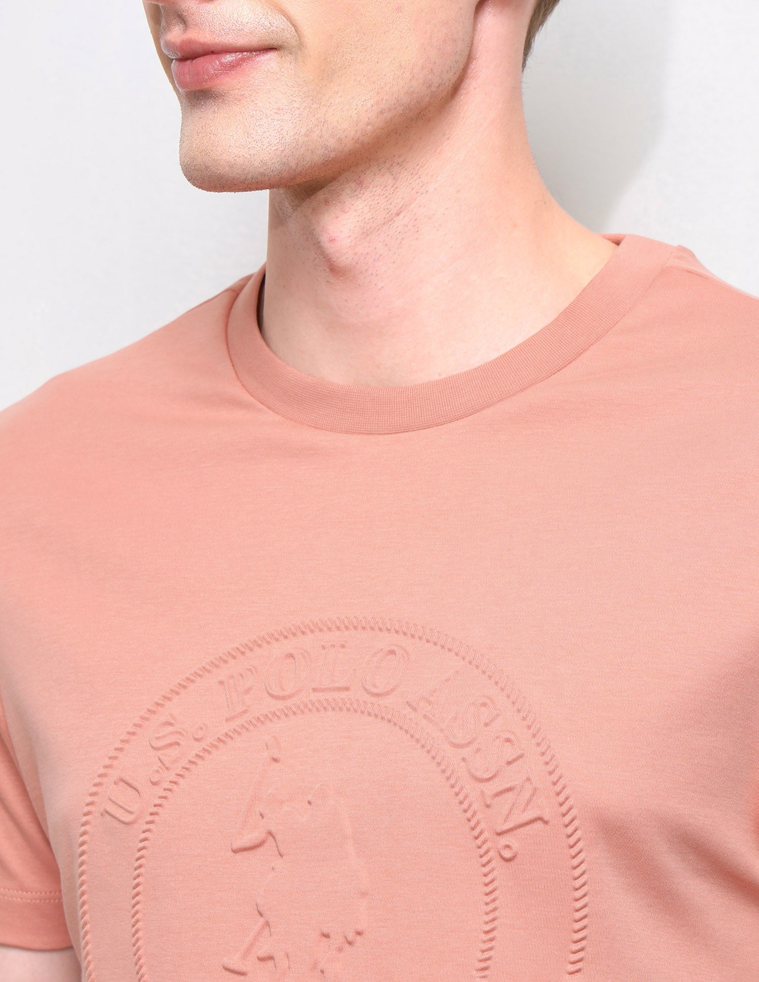 Brand Embossed Slim Fit T-Shirt Peach - U.S. Polo Assn. India | Large