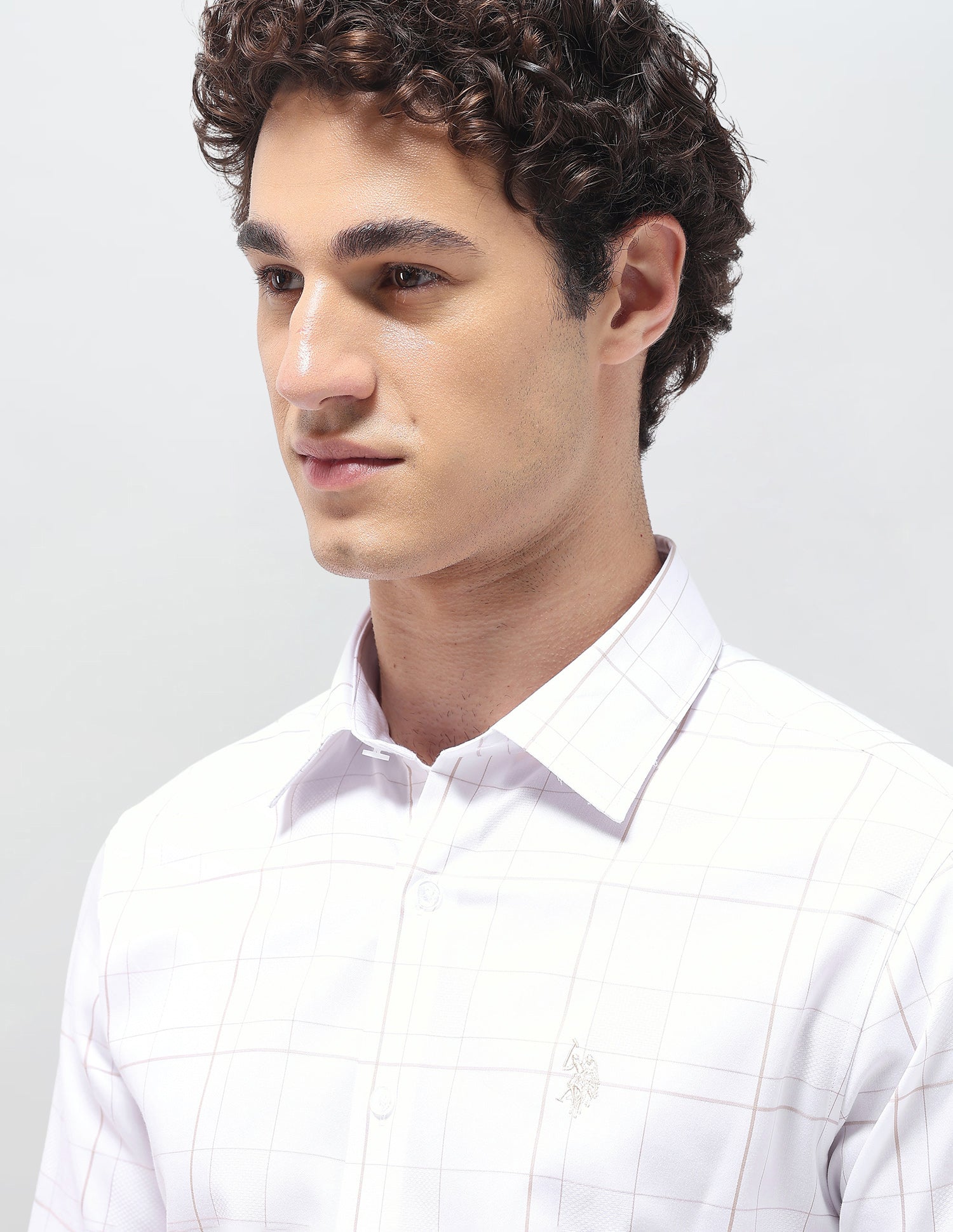 Grid Tattersall Checked Satin Shirt Beige - U.S. Polo Assn. India | Large