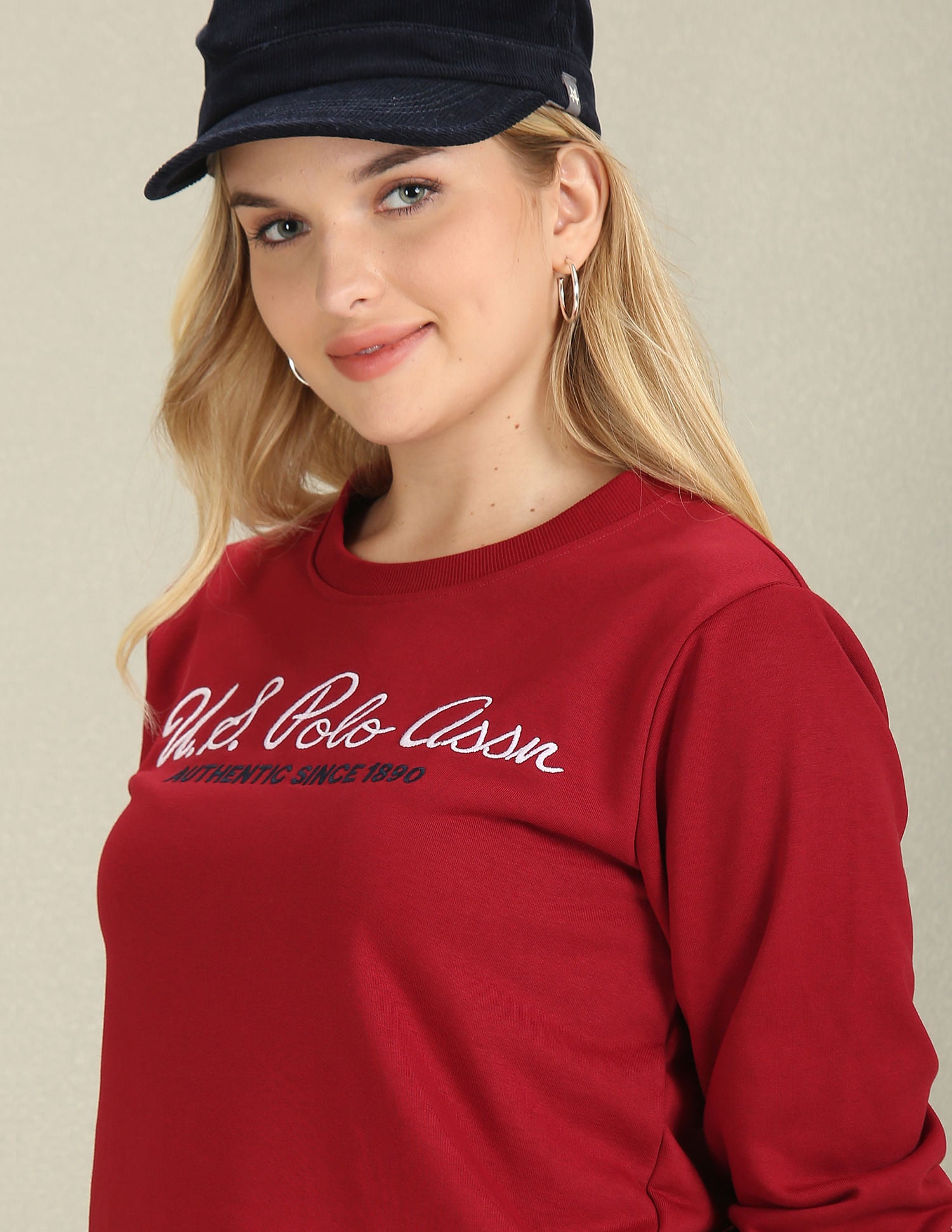 Crew Neck Brand Embroidered Sweatshirt Maroon - U.S. POLO ASSN. | Large