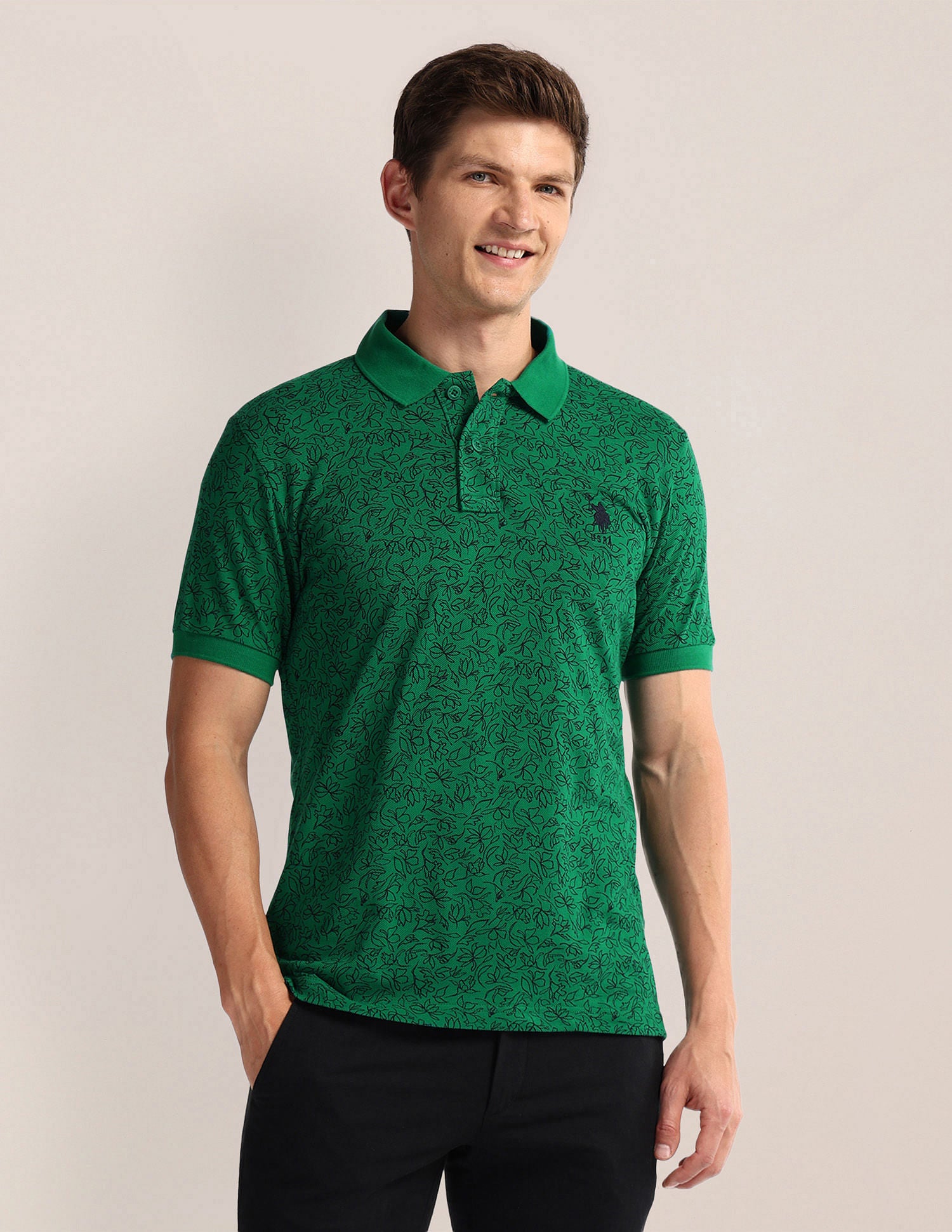Pure Cotton Floral Polo Shirt Green - U.S. Polo Assn. India | Large