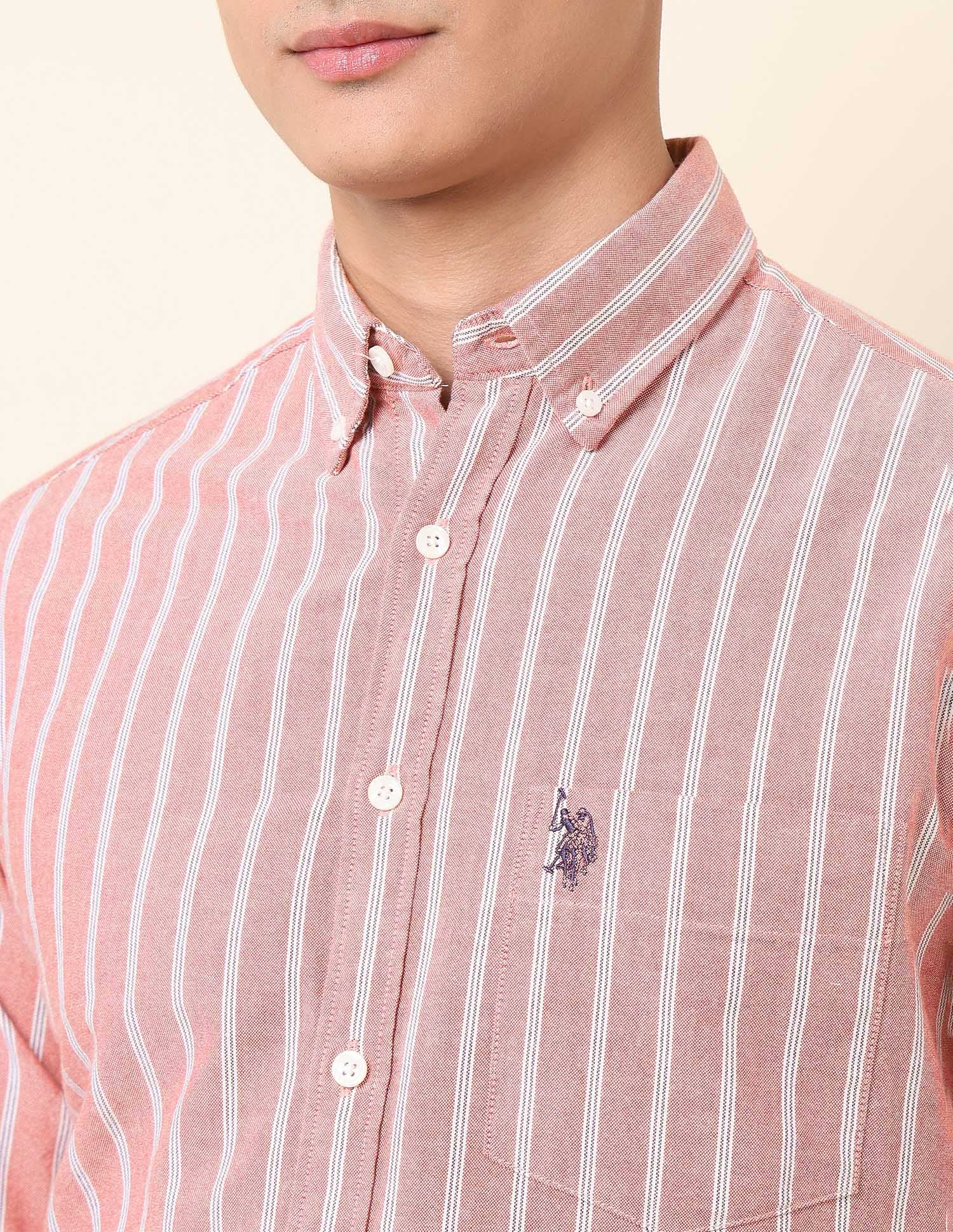 Vertical Striped Oxford Button-Down Shirt Rust - U.S. Polo Assn. India | Large