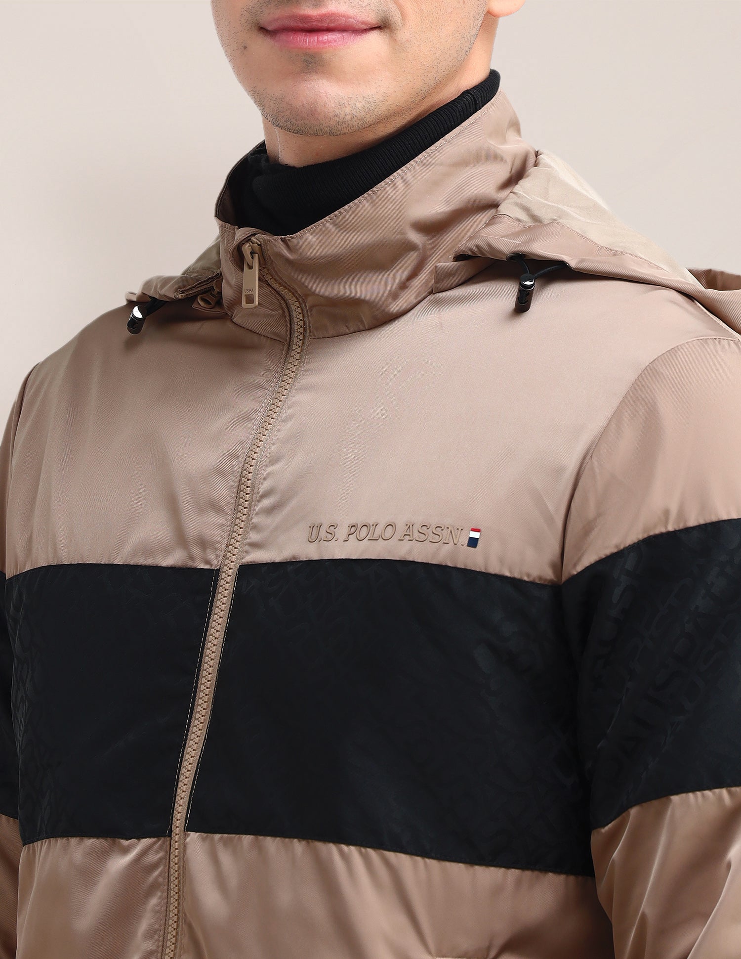 Brand Printed Hooded Jacket Beige - U.S. Polo Assn. India | Large