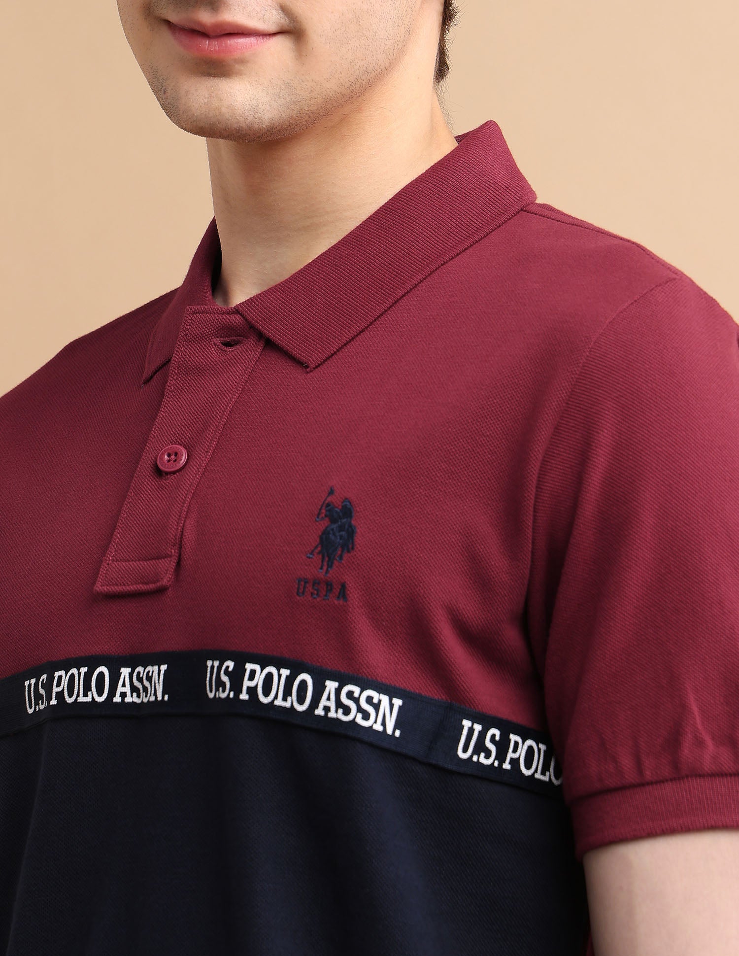 Logo Tape Polo Shirt Dark Red and Navy - U.S. POLO ASSN. | Large