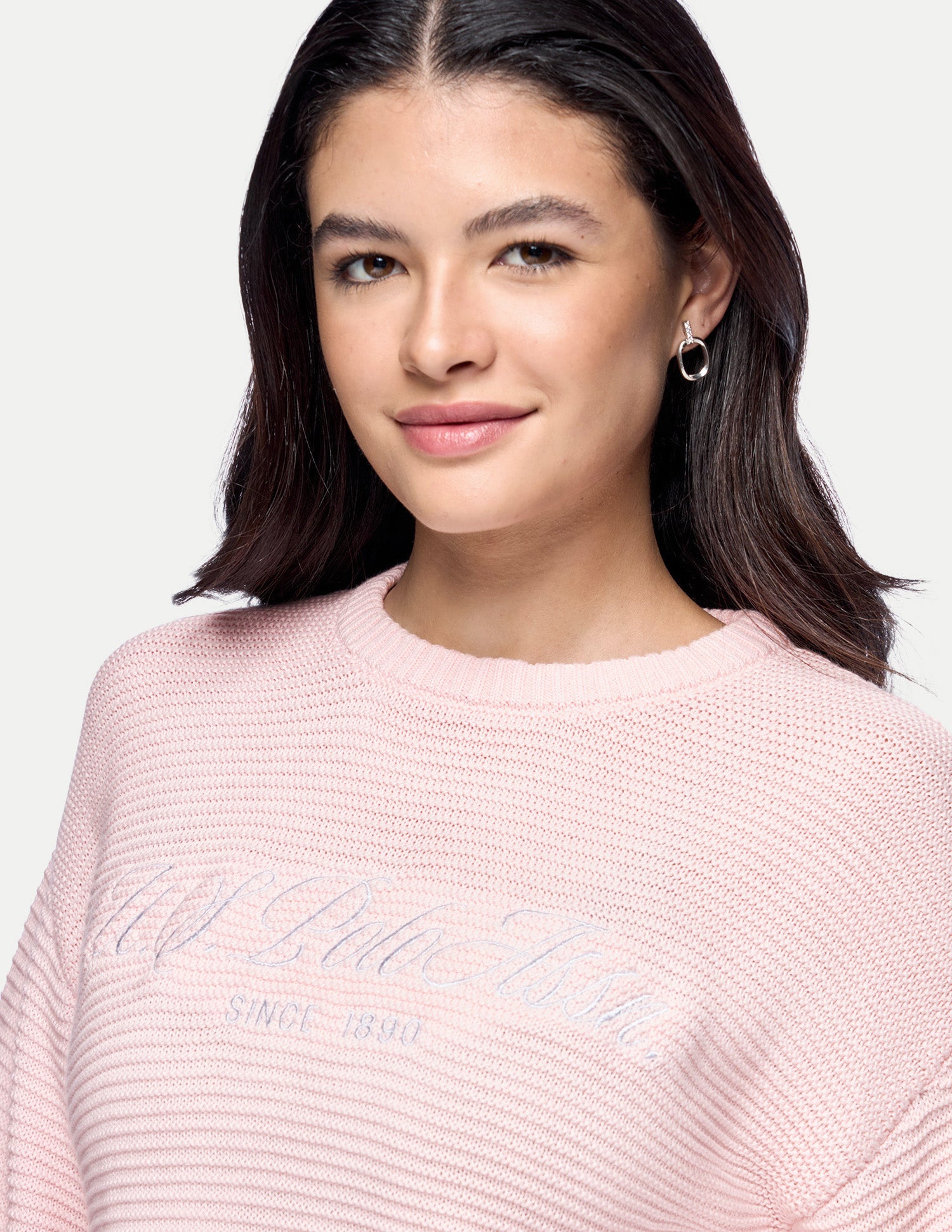 Brand Embroidered Boxy Fit Sweater Light Pink - U.S. Polo Assn. India | Large