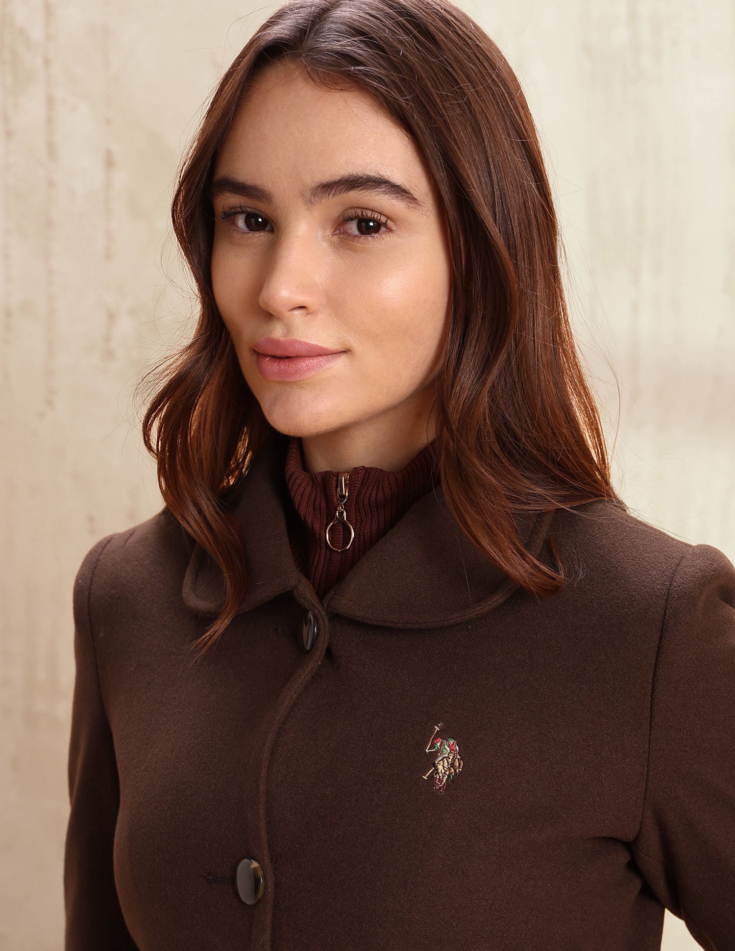 Solid Regular Fit Spread collar Overcoat Brown - U.S. POLO ASSN. | Large