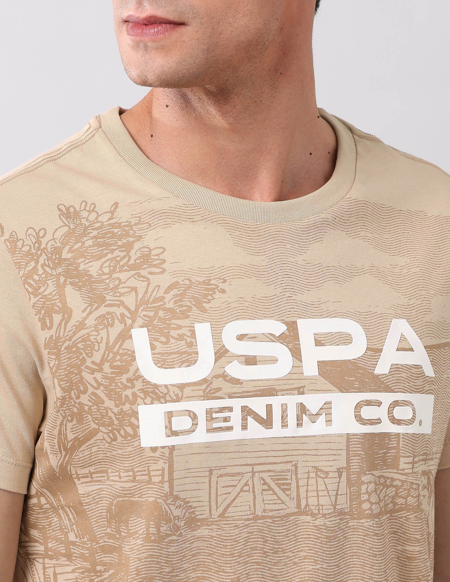 Pure Cotton Brand Printed T-Shirt Beige - U.S. Polo Assn. India | Large