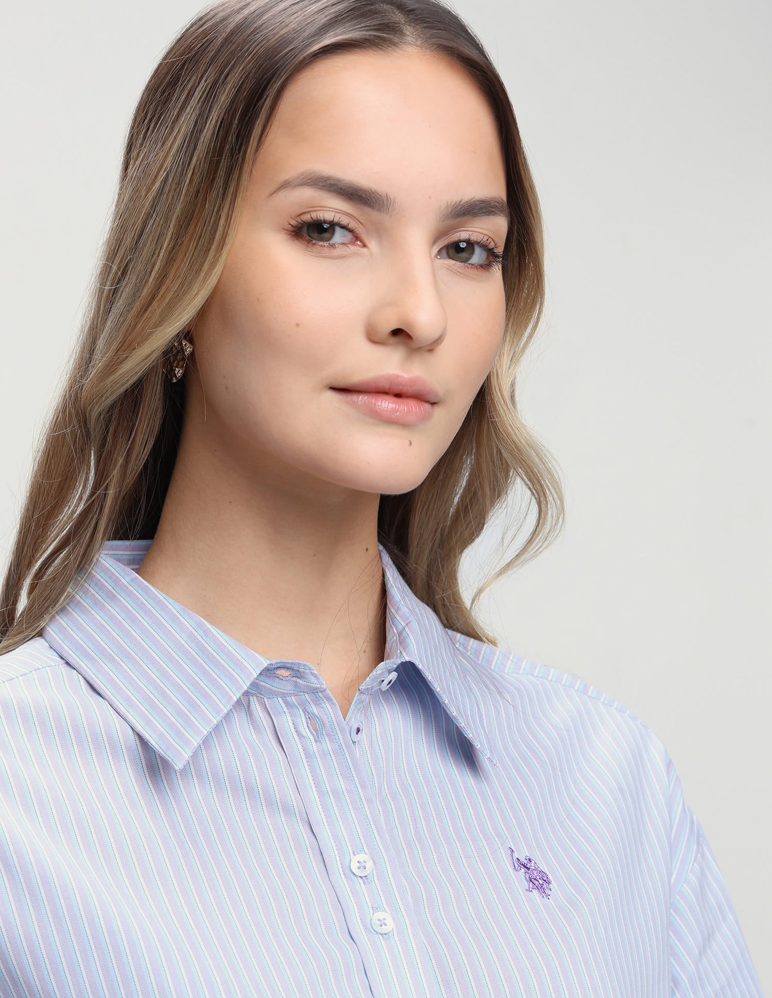 Vertical Striped Boyfriend Fit Shirt Purple - U.S. Polo Assn. India | Large