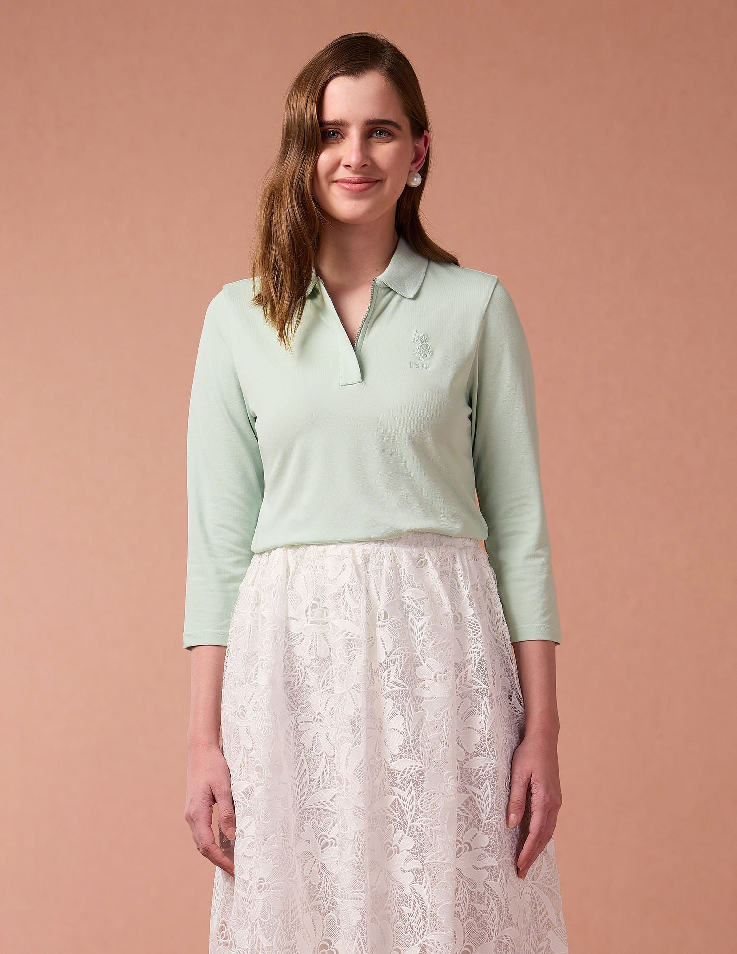 Embroidered Logo Solis Polo Shirt Mint - U.S. Polo Assn. India | Large