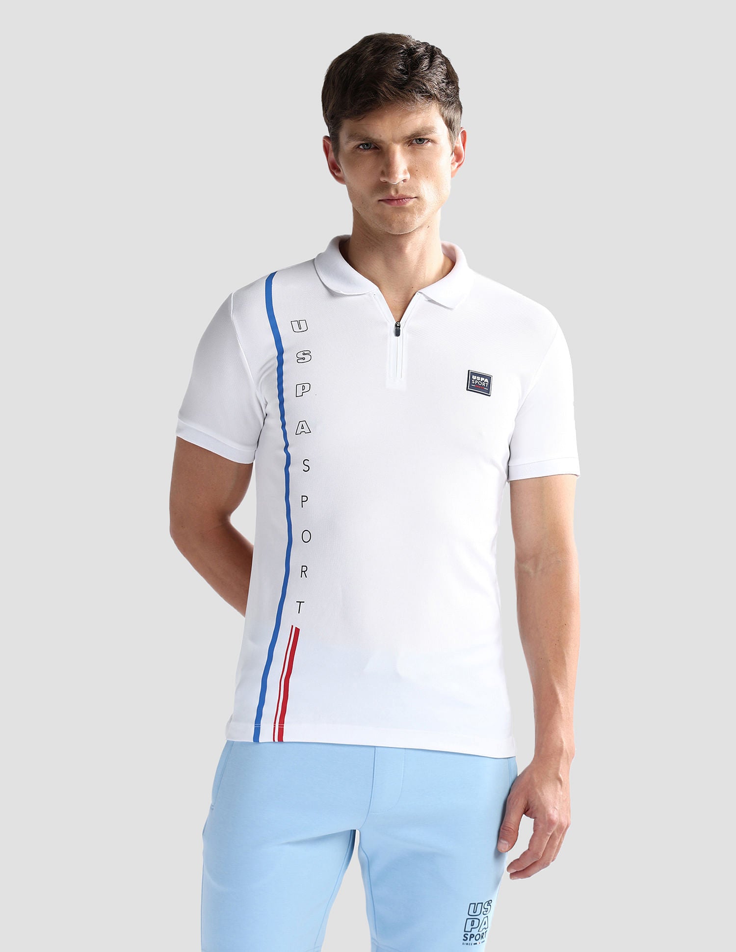 Slim Zipper Polo Shirt White - U.S. Polo Assn. India | Large