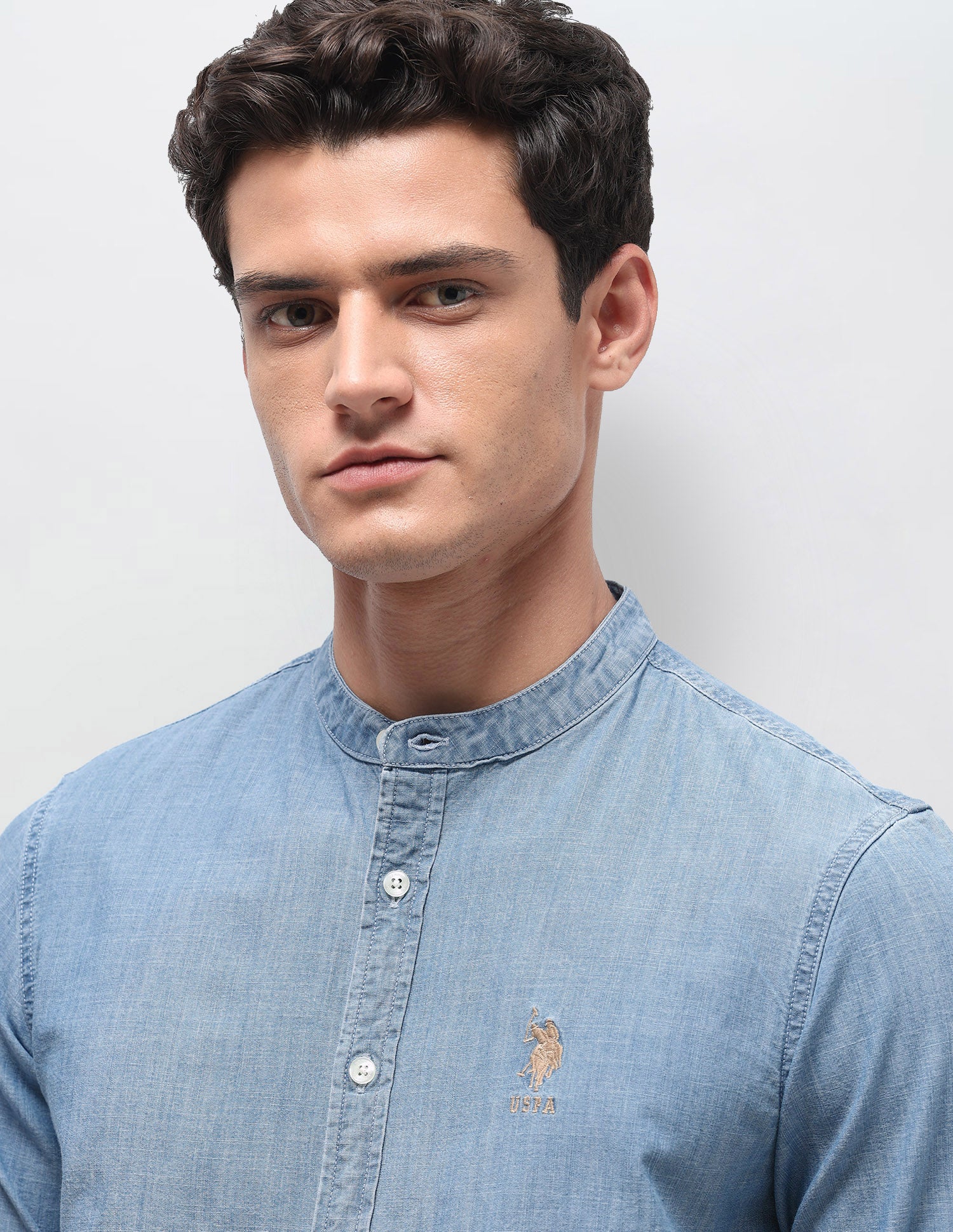 Solid Regular Fit Shirt Light Indigo - U.S. Polo Assn. India | Large