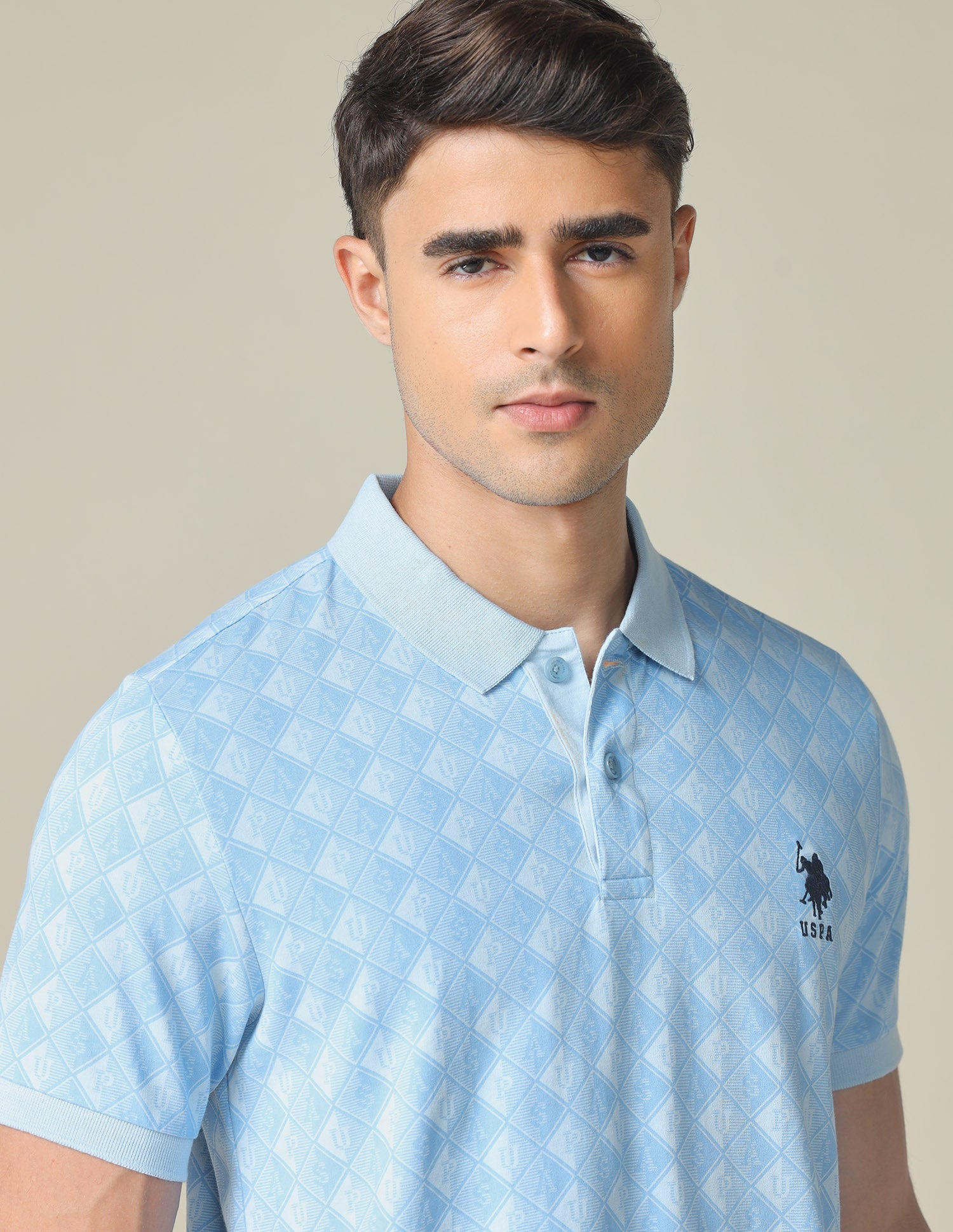 All-Over Printed Regular Fit Polo Shirt Light Blue - U.S. POLO ASSN. | Large