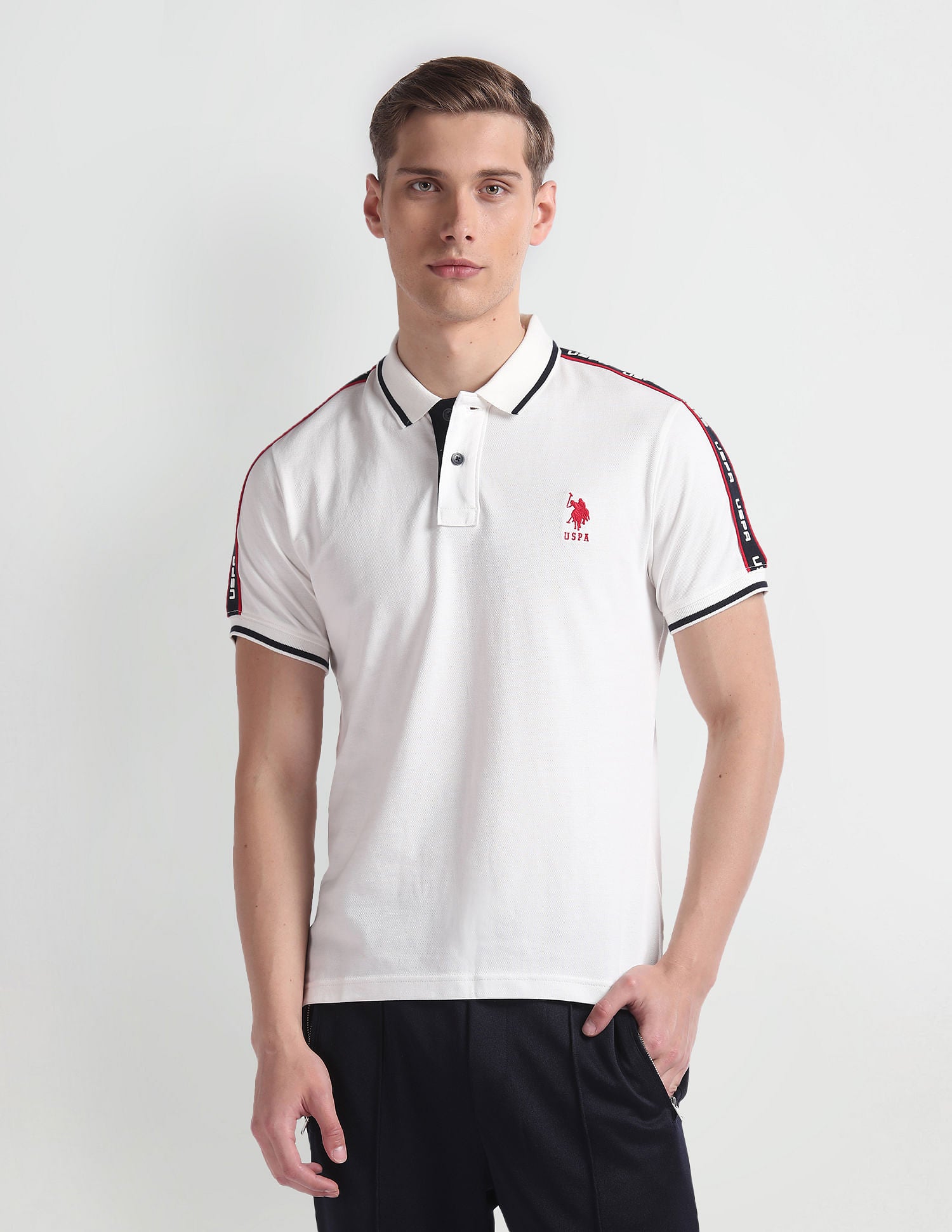 Brand Tape Cotton Polo Shirt Ivory - U.S. Polo Assn. India | Large