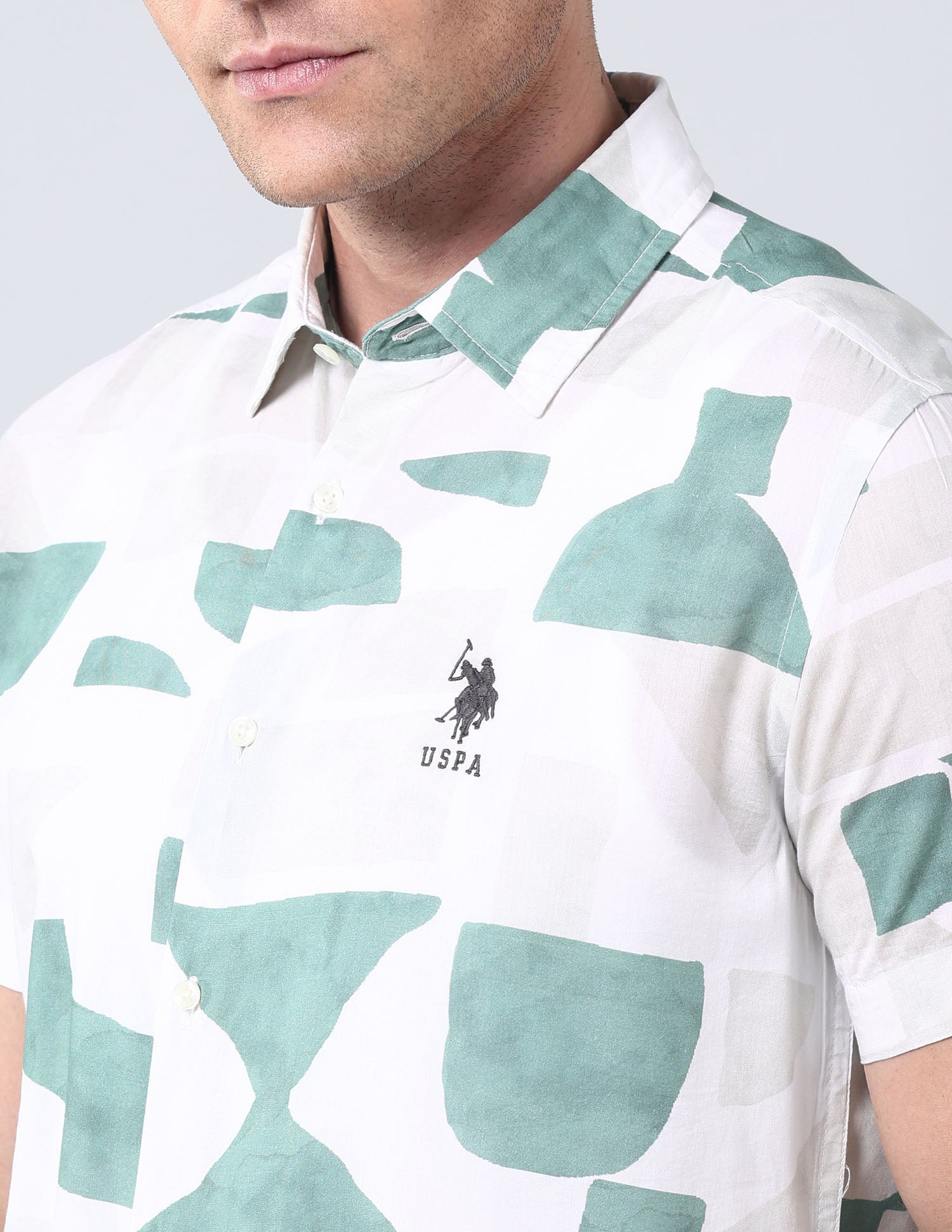 Abstract Printed Regular Fit Shirt Green - U.S. Polo Assn. India | Large