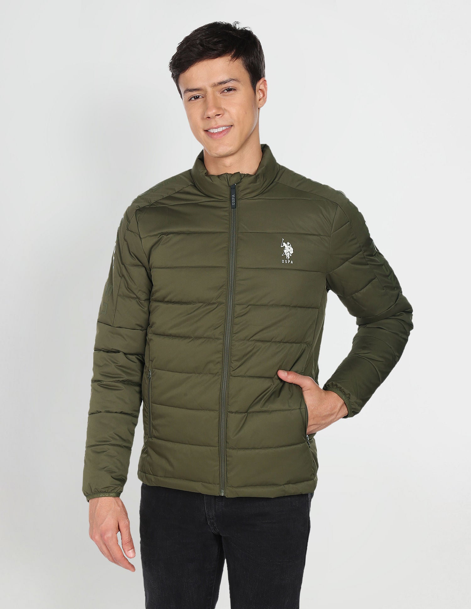 High Neck Solid Jacket Olive - U.S. Polo Assn. India | Large