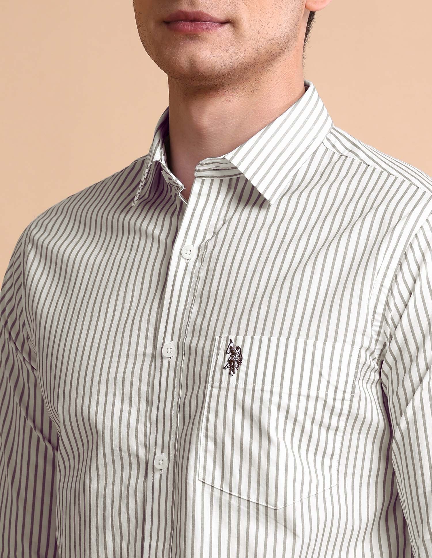 Vertical Striped Tailored Fit Shirt Grey - U.S. POLO ASSN. | Large