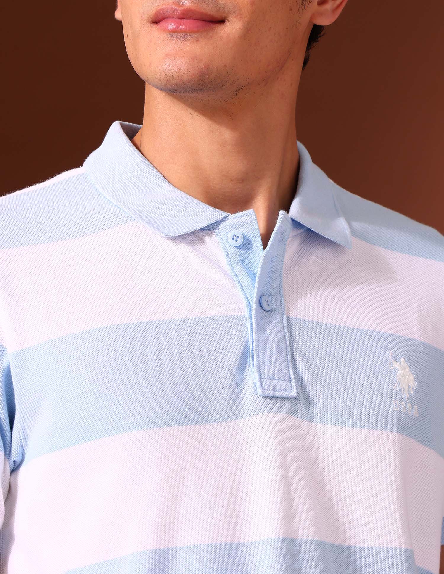 Horizontal Striped Work and Wander Polo Shirt Light Blue - U.S. POLO ASSN. | Large