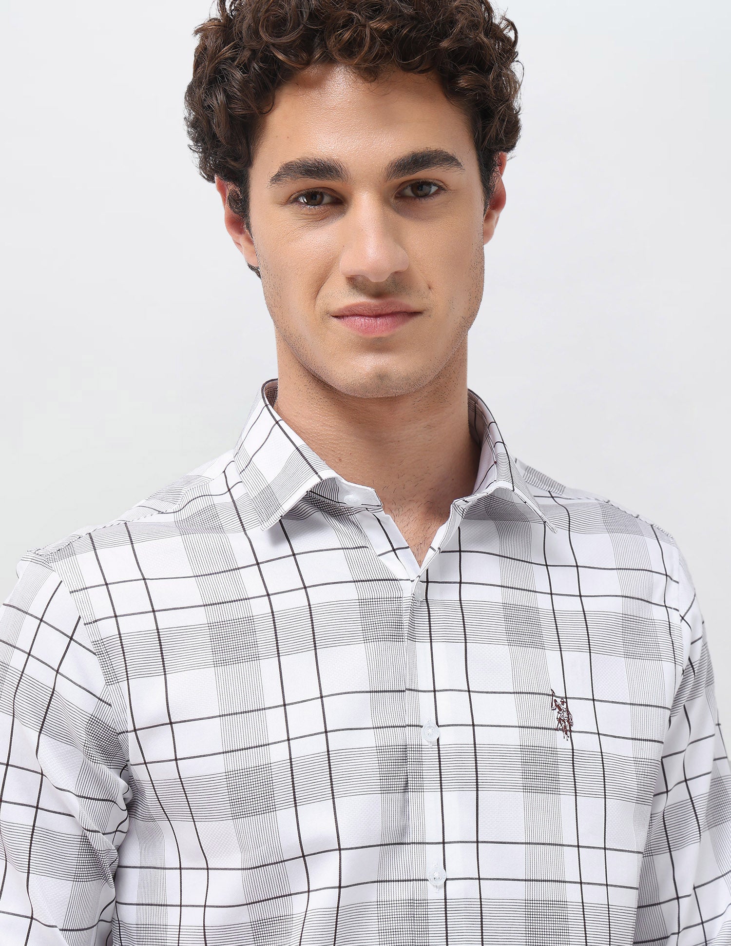 Grid Tattersall Checked Satin Shirt Brown - U.S. Polo Assn. India | Large