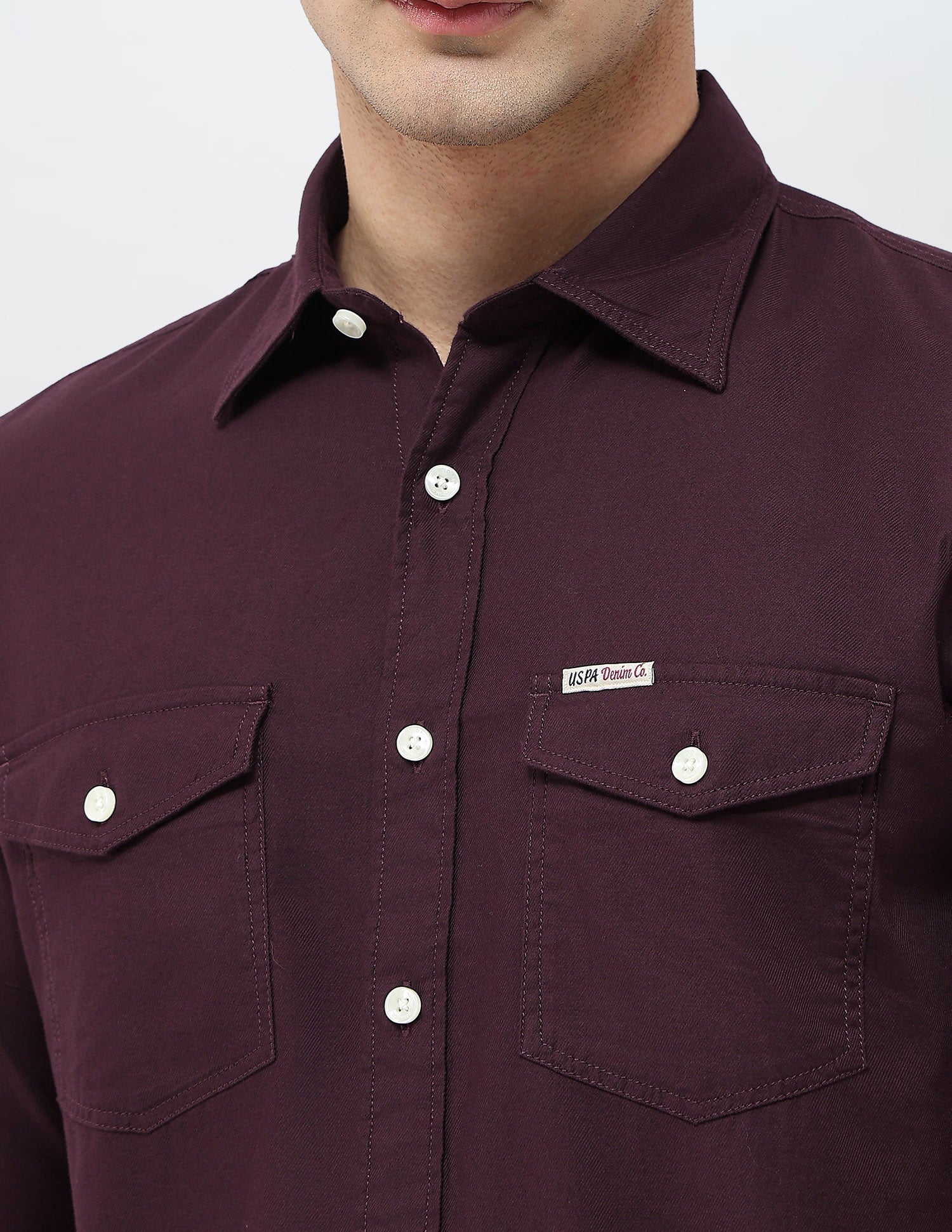 Solid Regular Fit Twill Shirt Burgundy - U.S. POLO ASSN. | Large